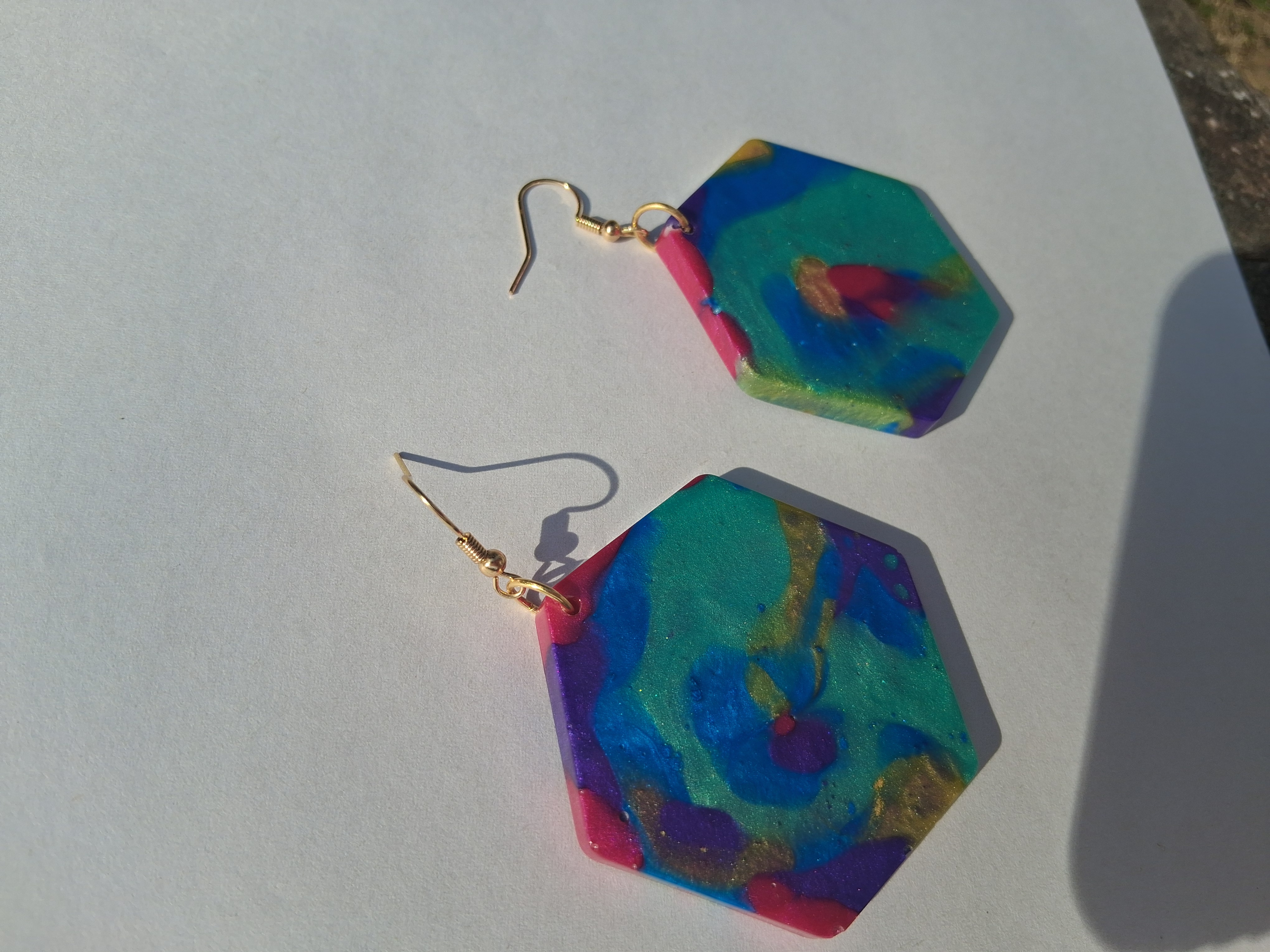 Hexagon Marble Earrings