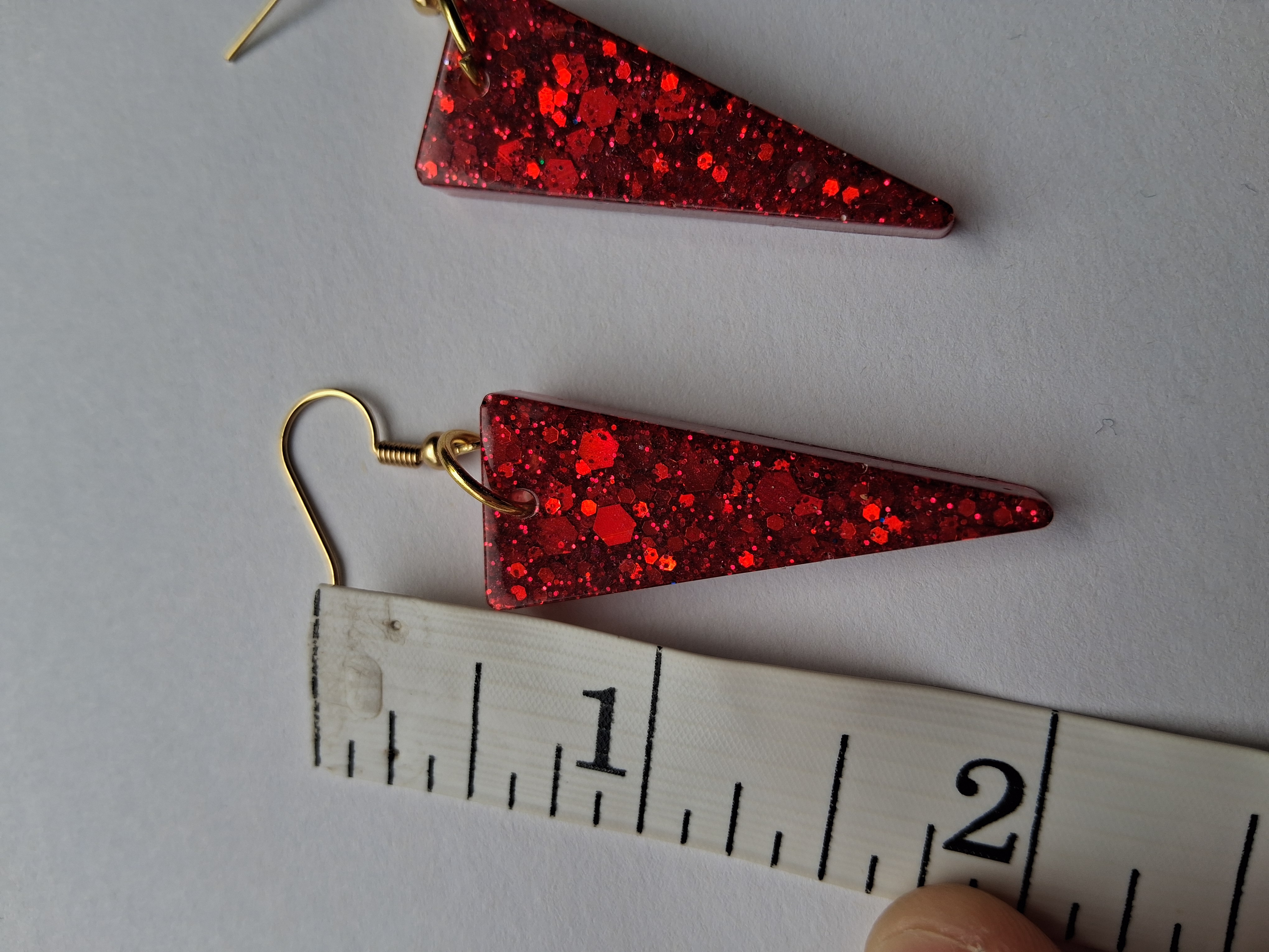 Red Glitter Triangle Earrings