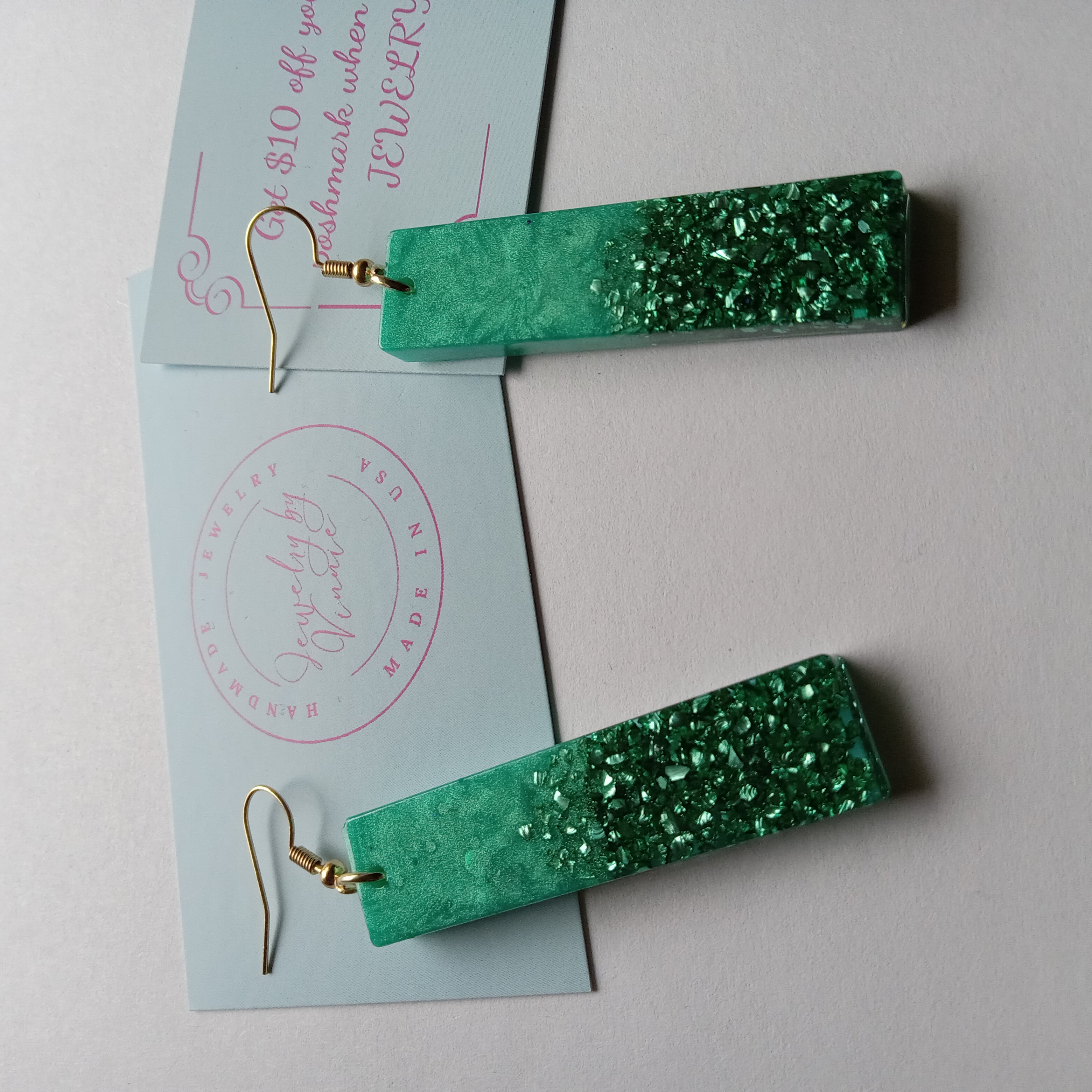 Green Crystal Bar Earrings