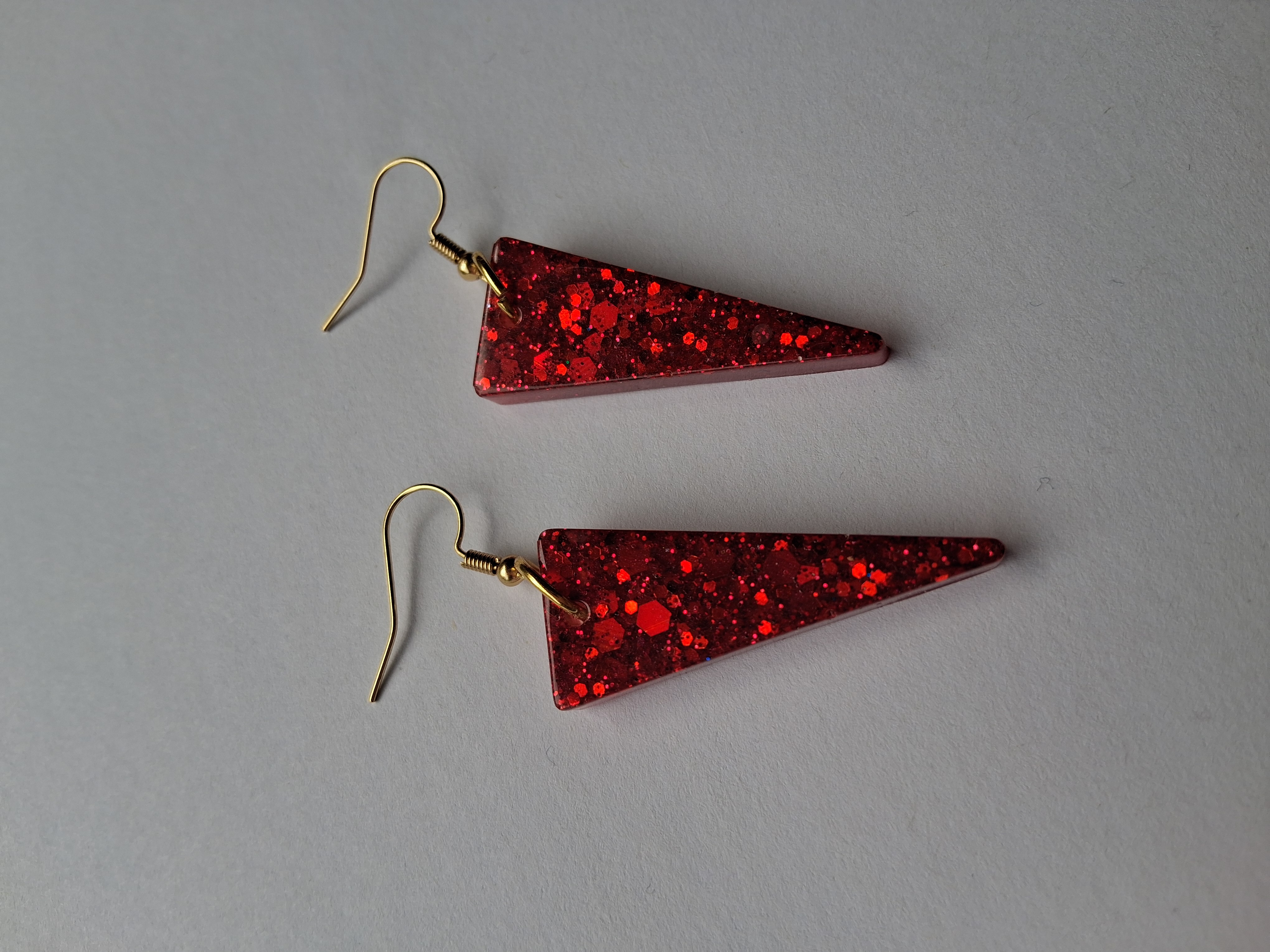 Red Glitter Triangle Earrings