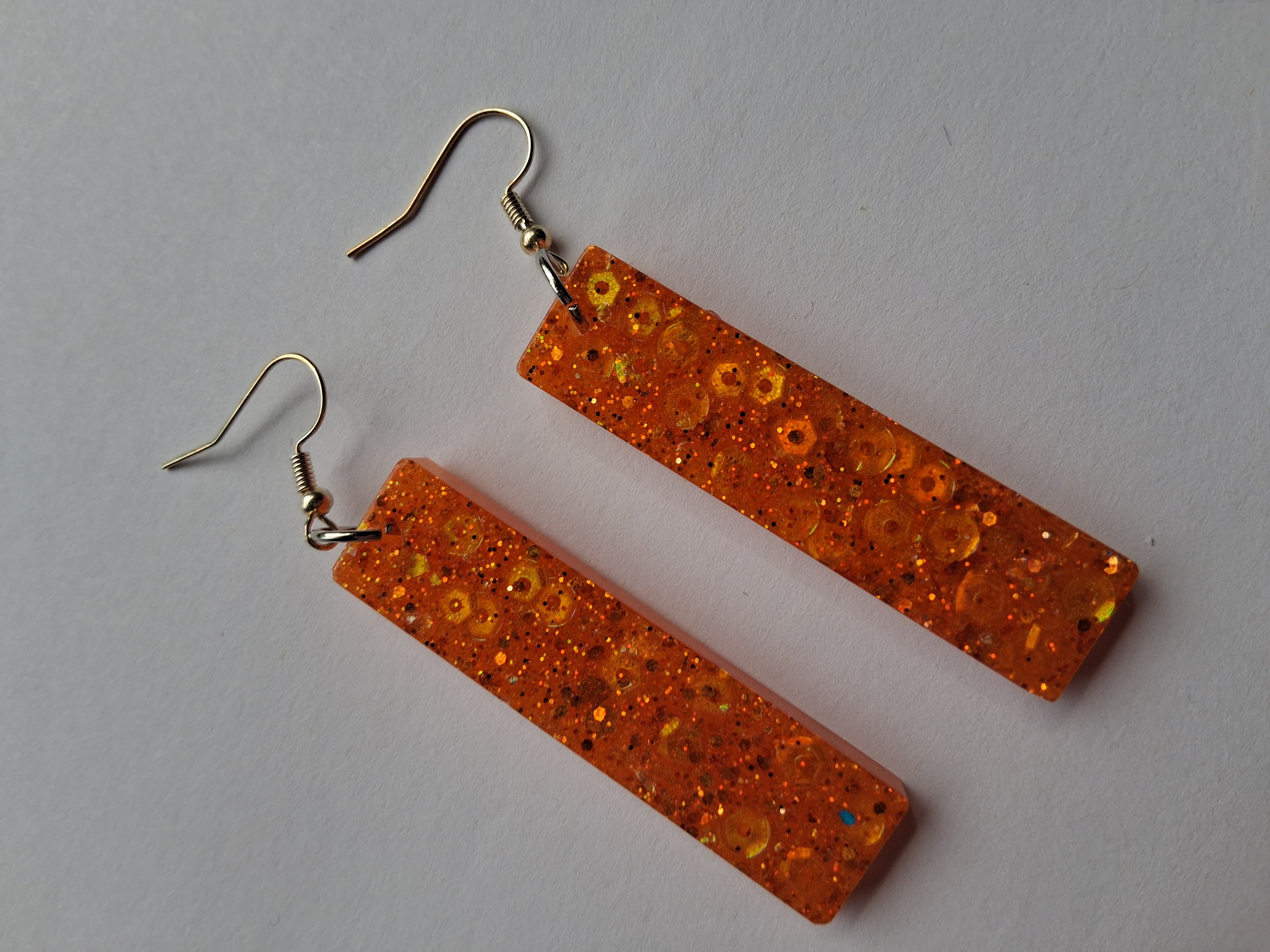 Orange Glitter Resin Earrings