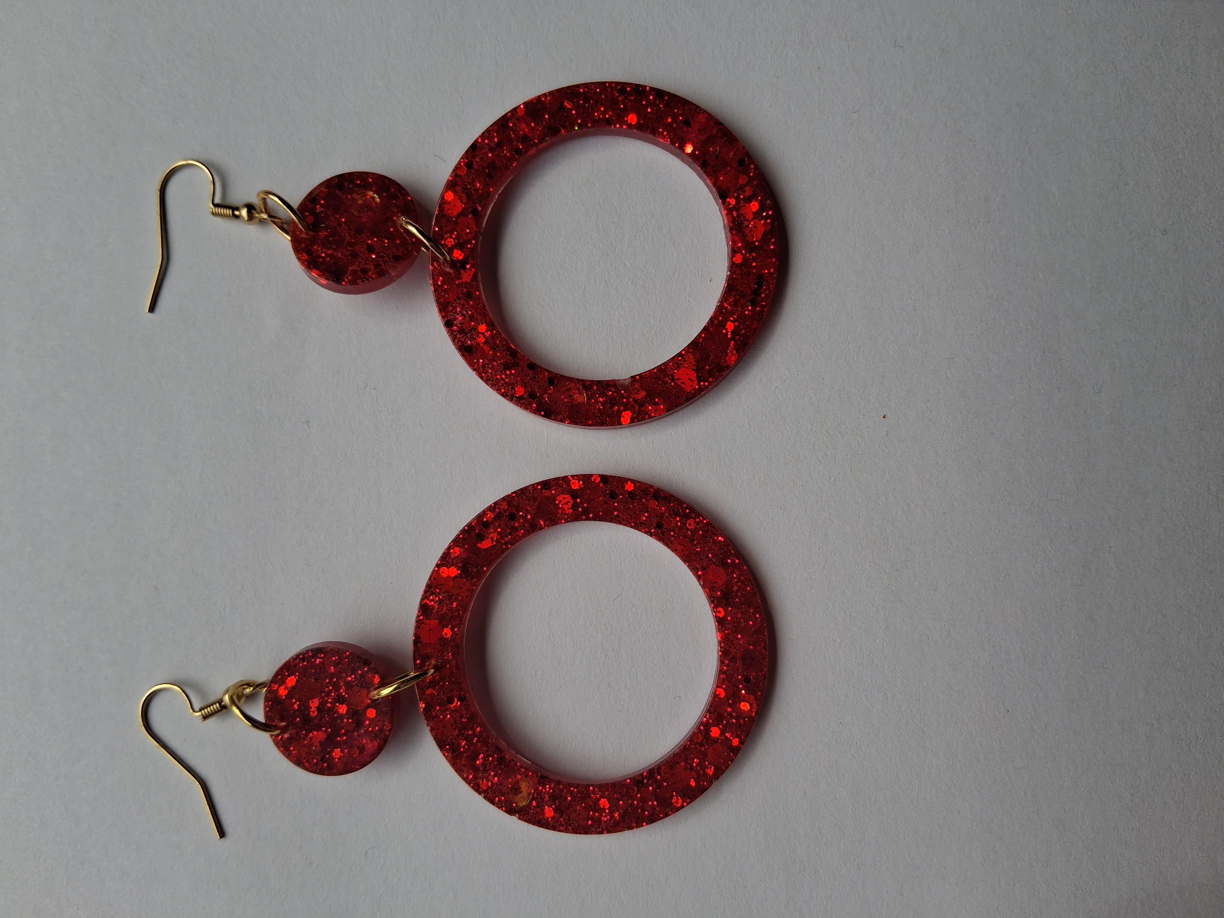 Red Glitter Hoop Earrings