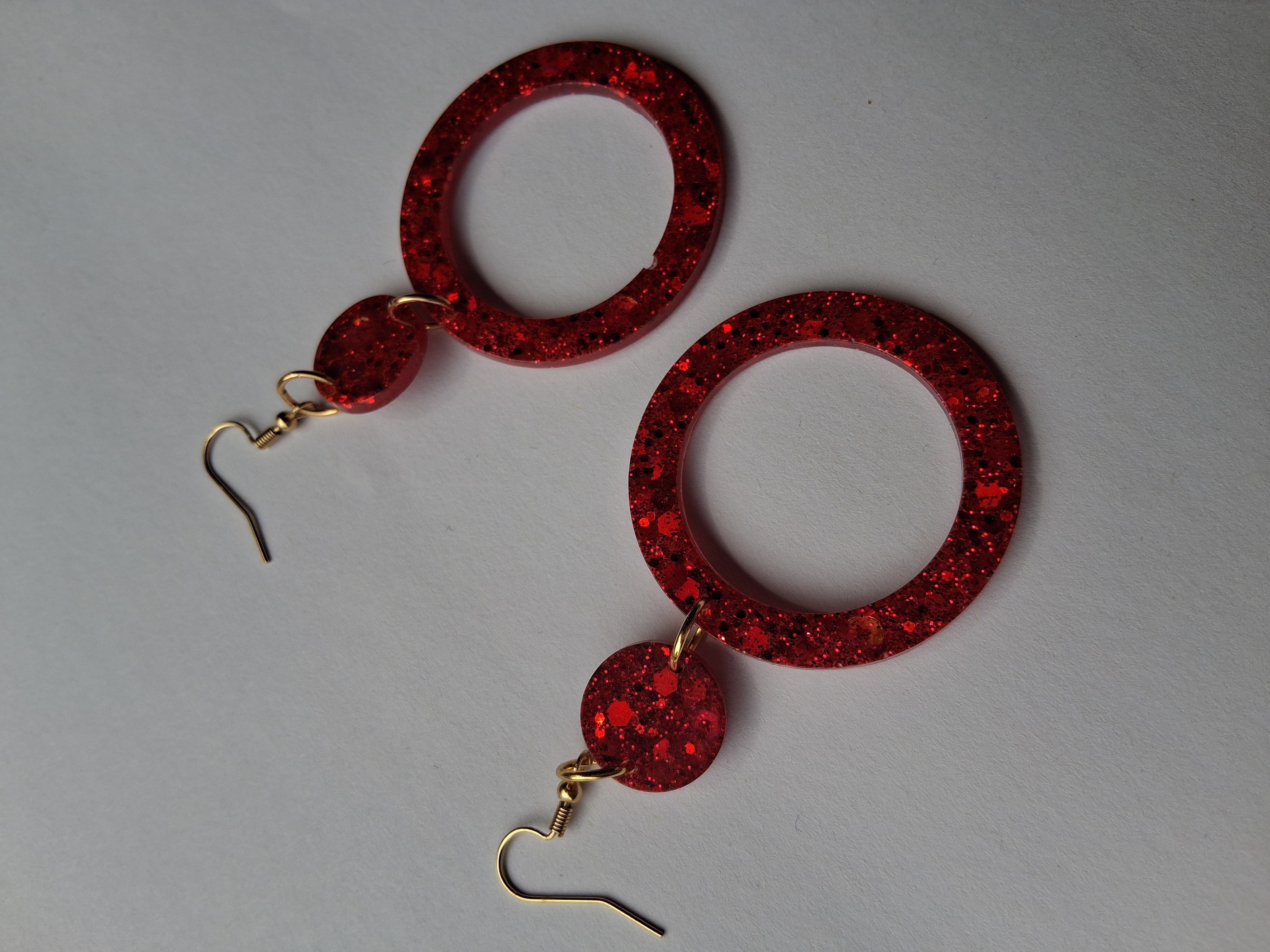 Red Glitter Hoop Earrings
