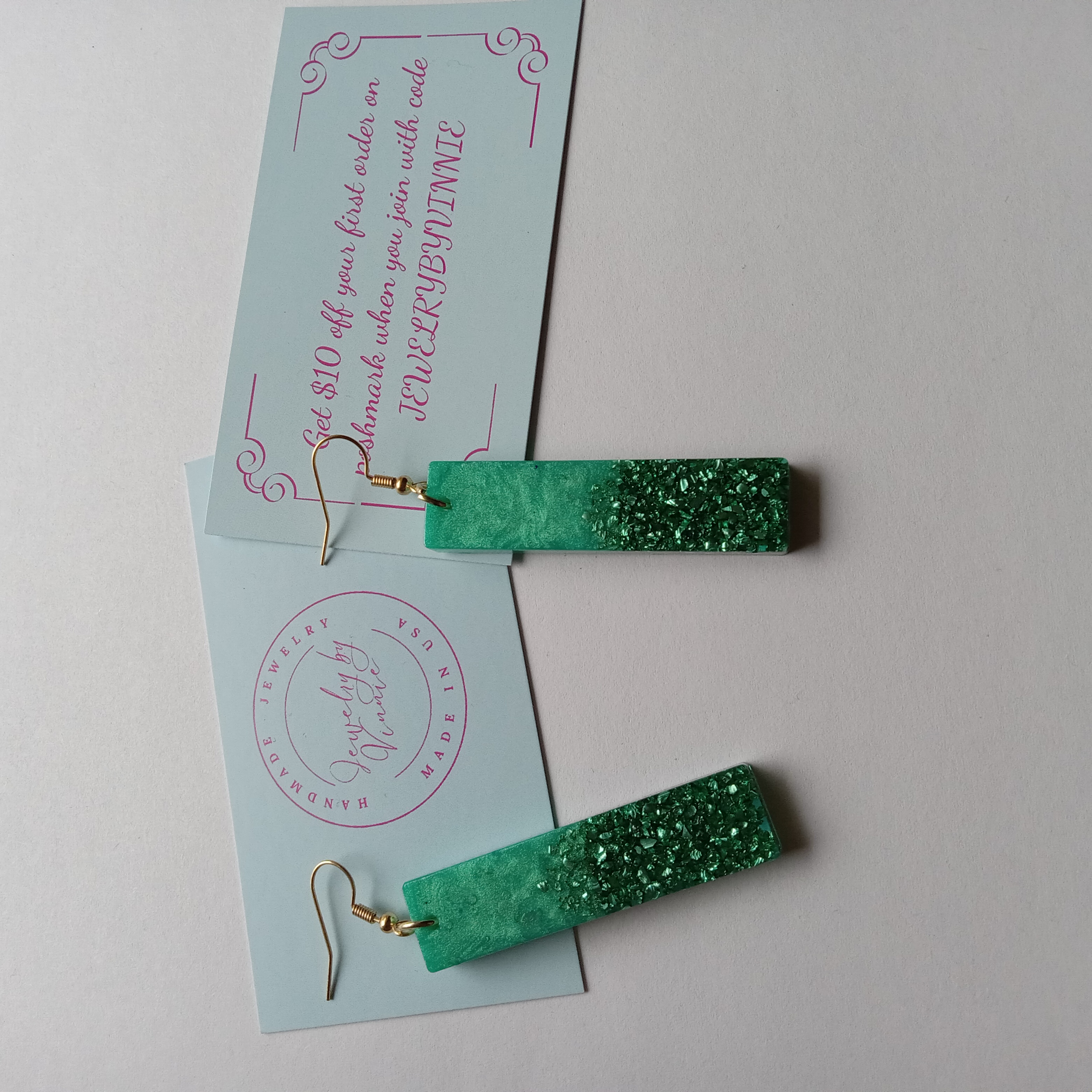 Green Crystal Bar Earrings