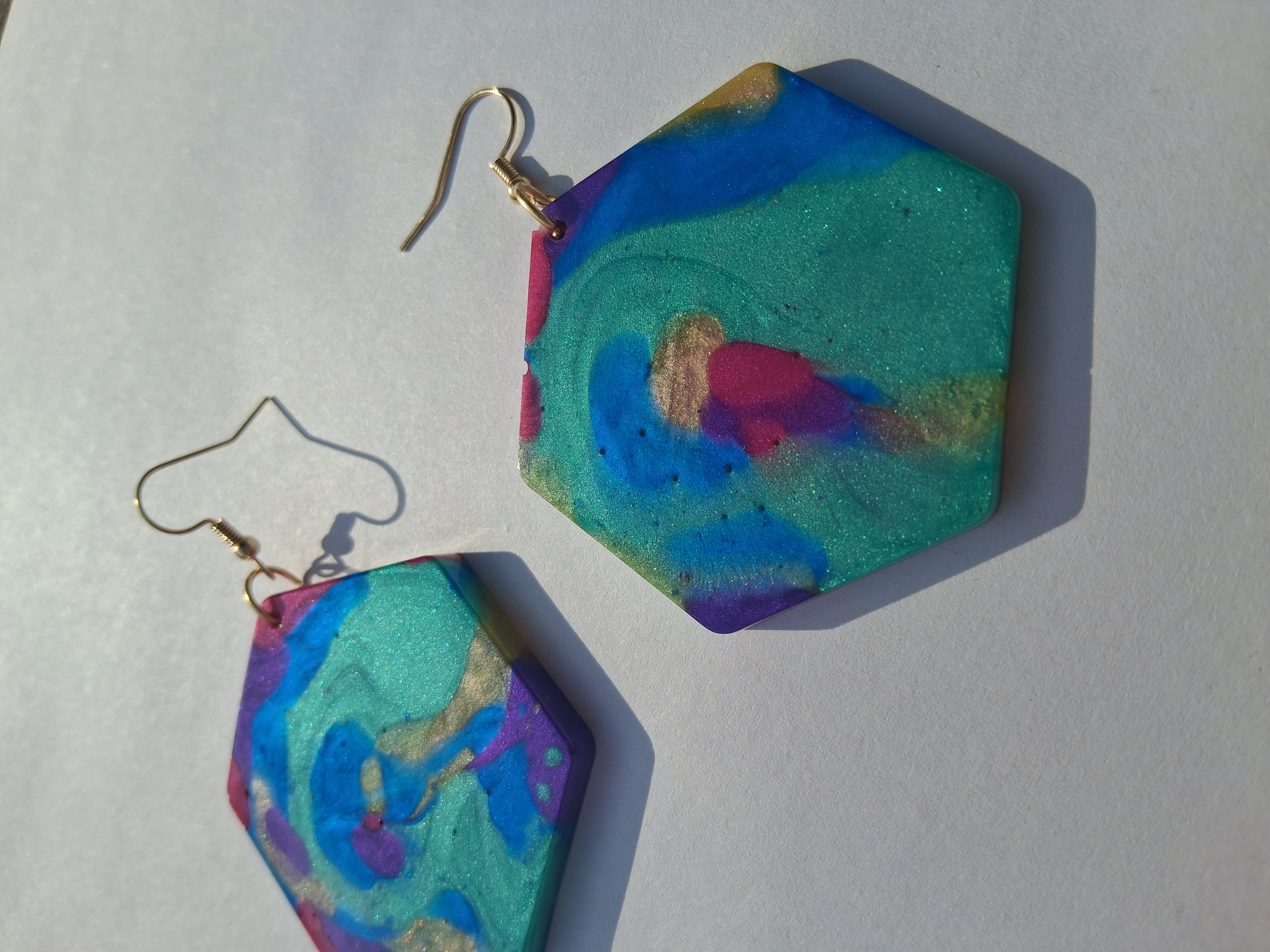 Hexagon Marble Earrings