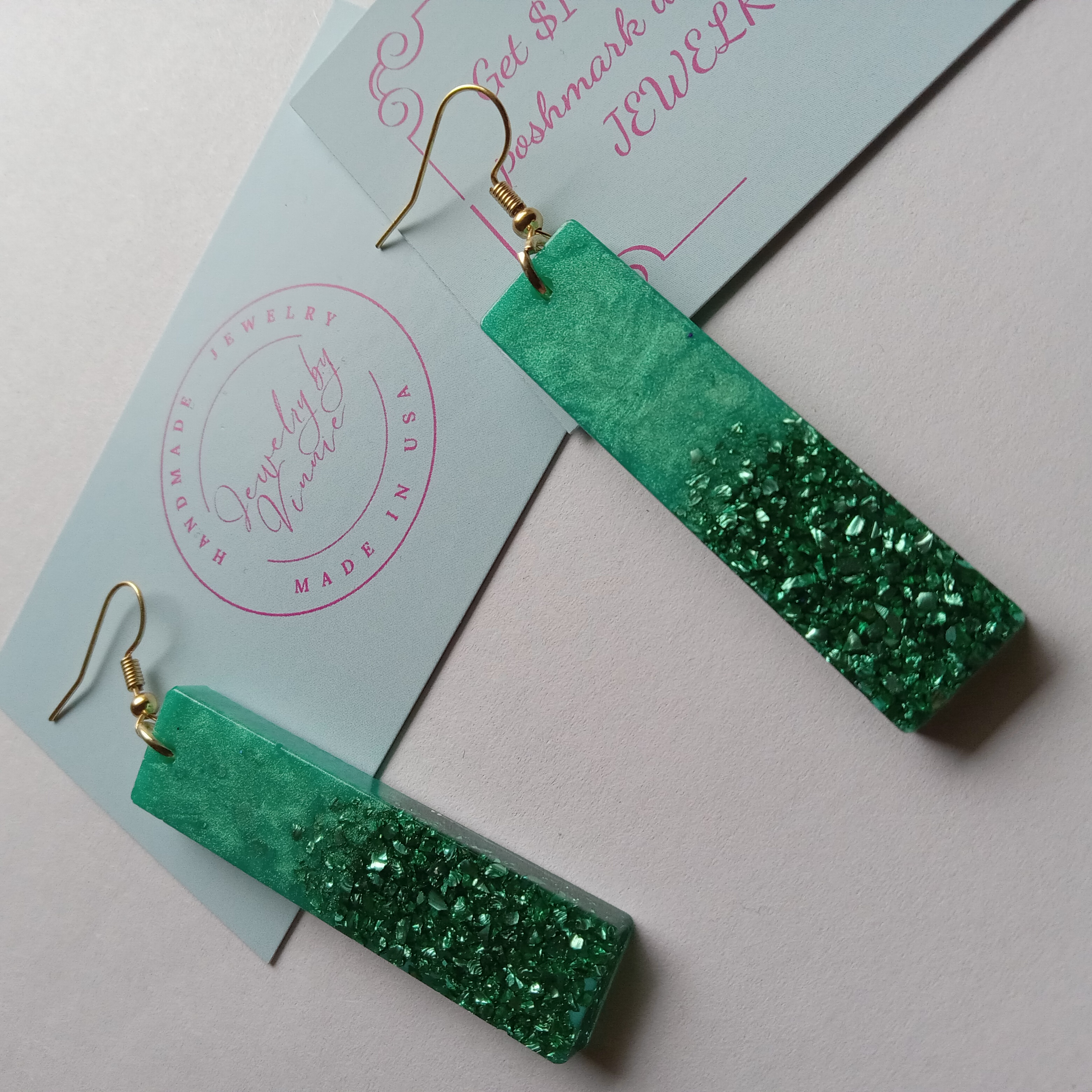 Green Crystal Bar Earrings