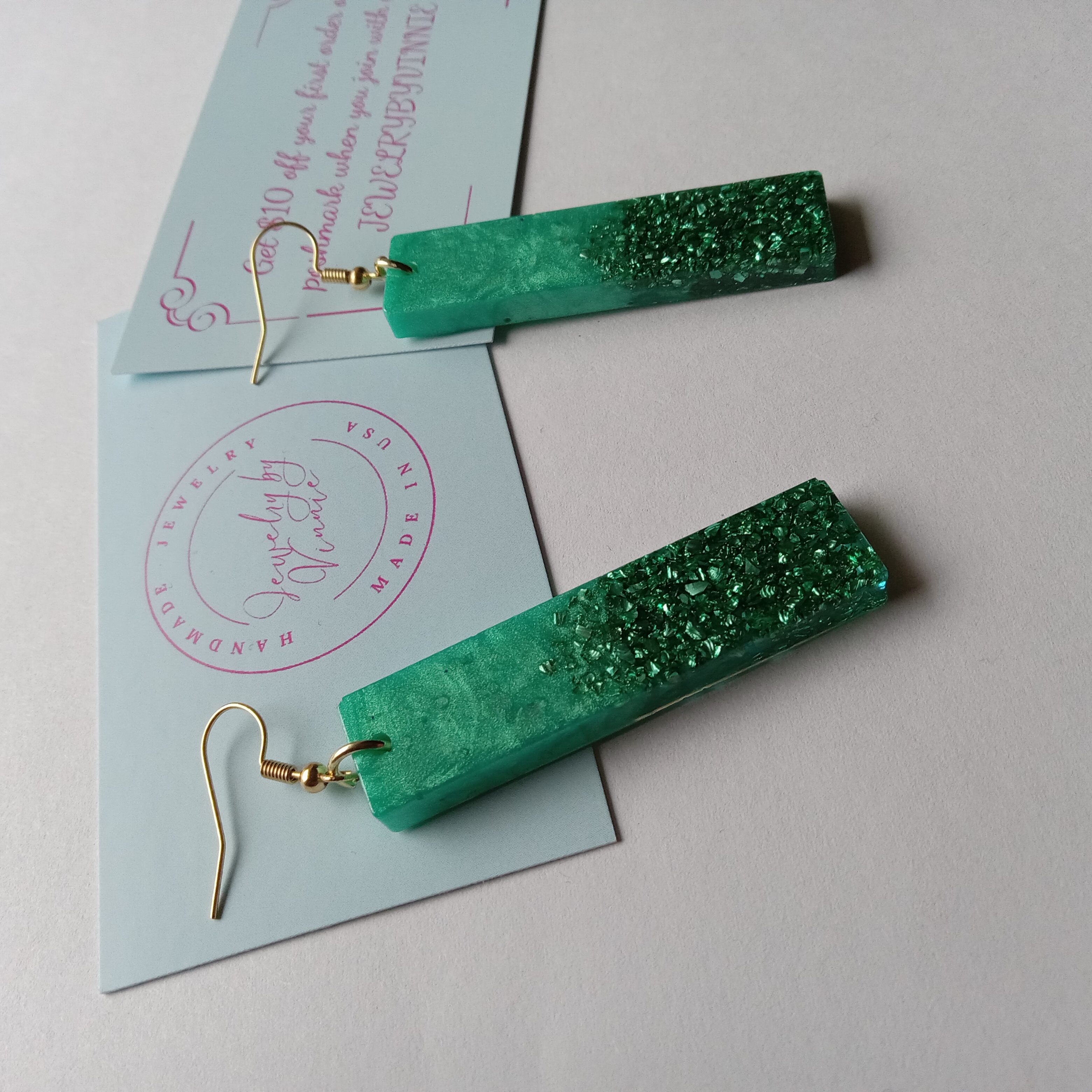 Green Crystal Bar Earrings