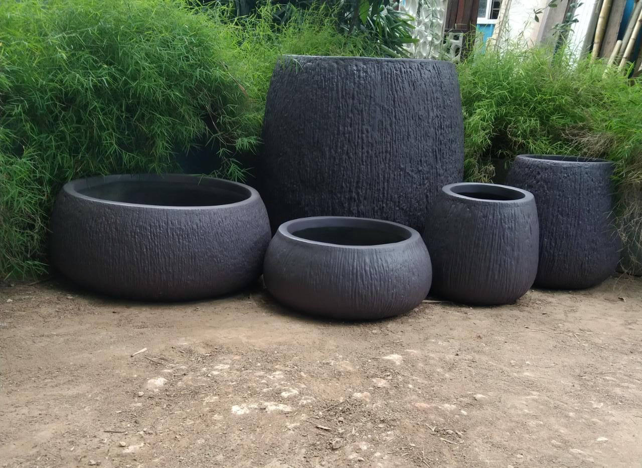 Textured Black Garden Planter 