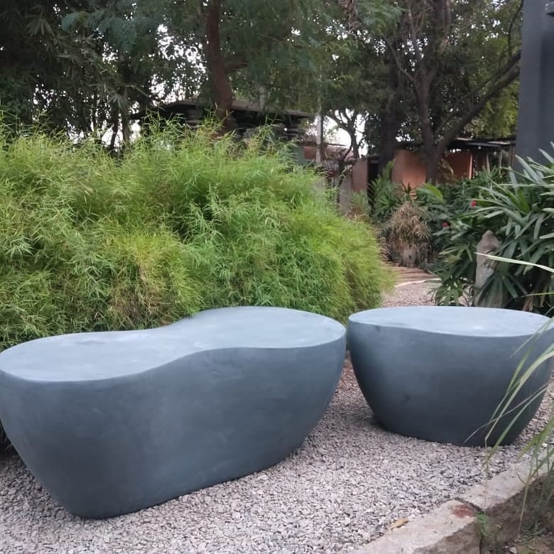 Modern Sculptural Outdoor FRP Bench Set