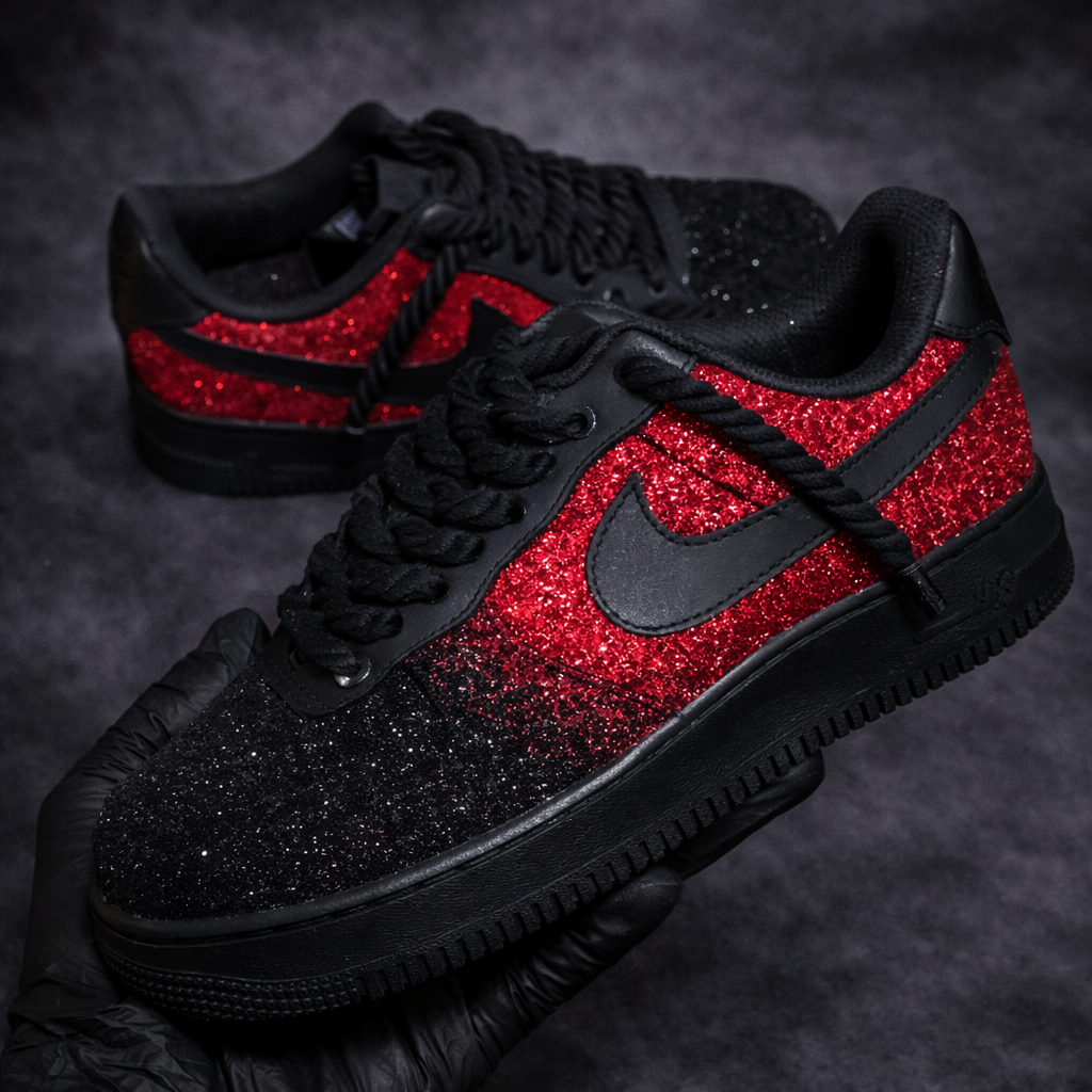 Air Force 1 x Crimson Noir Glitters customs by Vaultra Studio