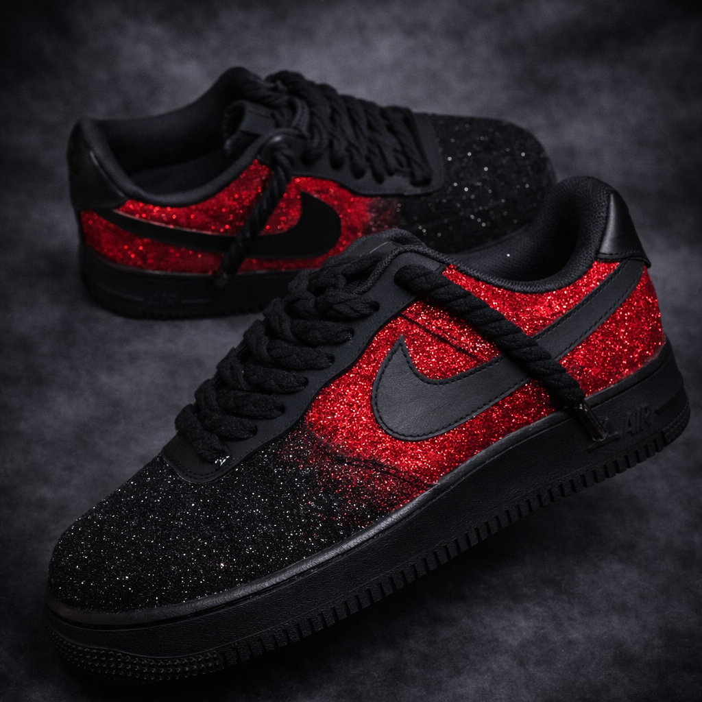 Air Force 1 x Crimson Noir Glitters customs by Vaultra Studio