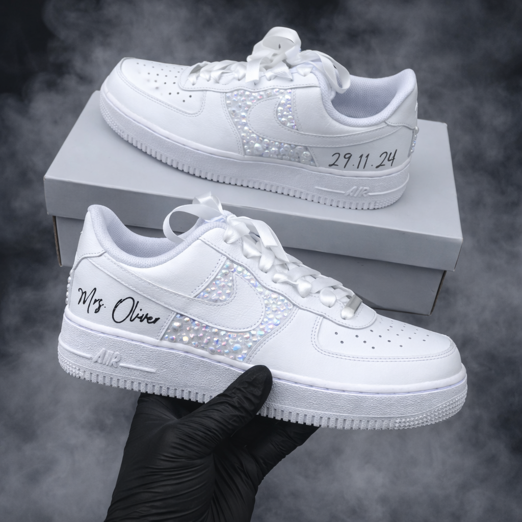 Personalized Bridal Air Force 1 Sneakers, Rhinestone Crystal Wedding Shoes