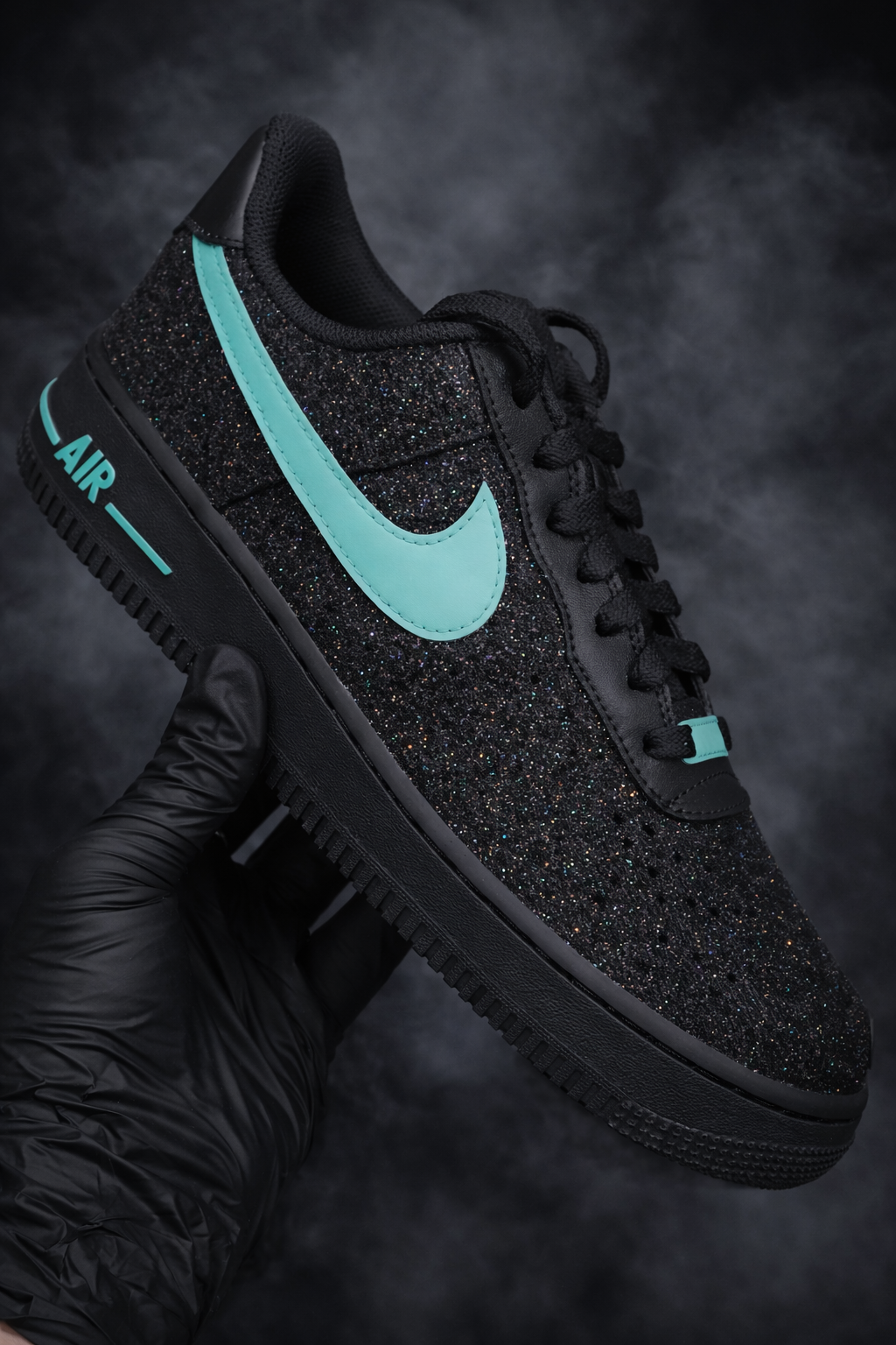 Air Force 1 x Obsidian Glitter Blue customs by Vaultra Studio