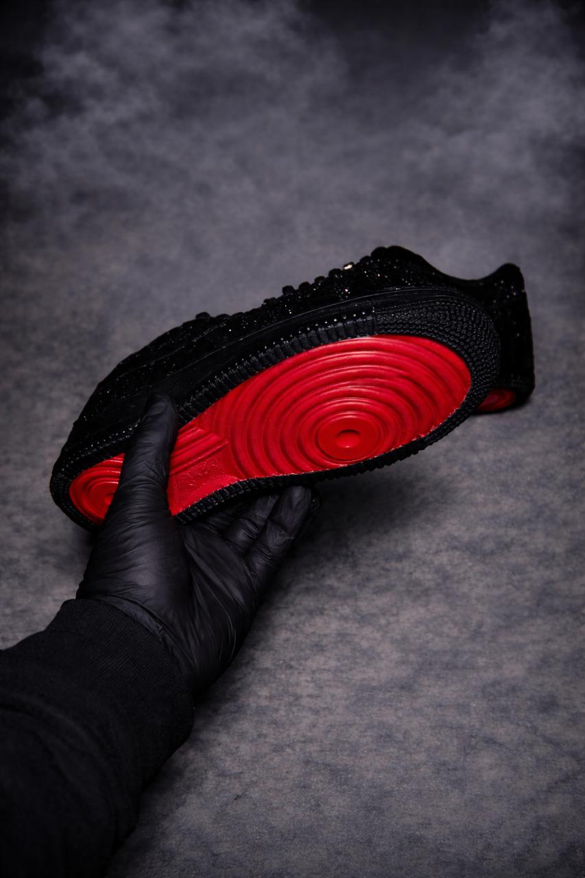 Air Force 1 x Black Glitter & Crimson Sole customs by Vaultra Studio