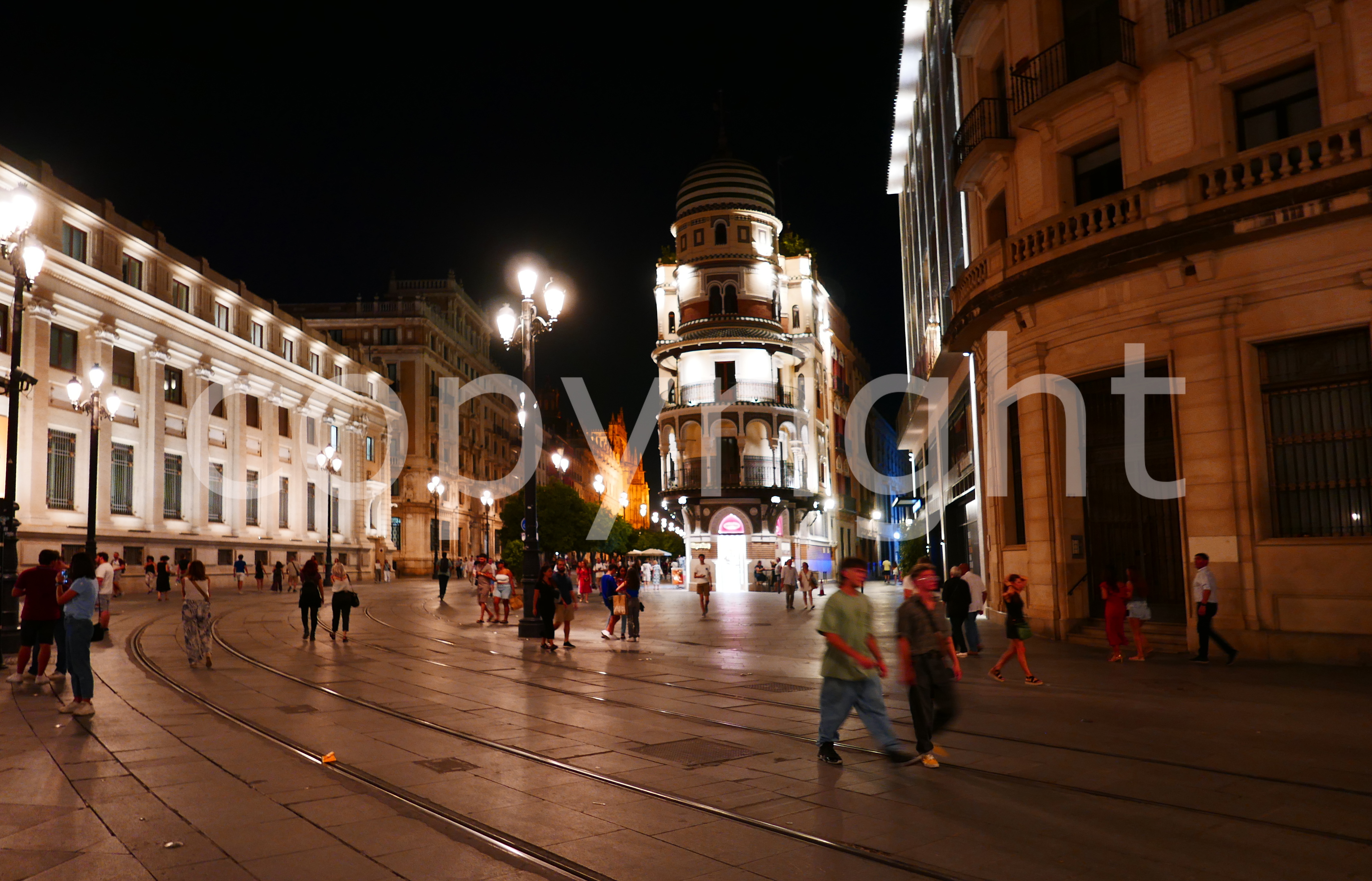 Seville Night Cityscape on Glass