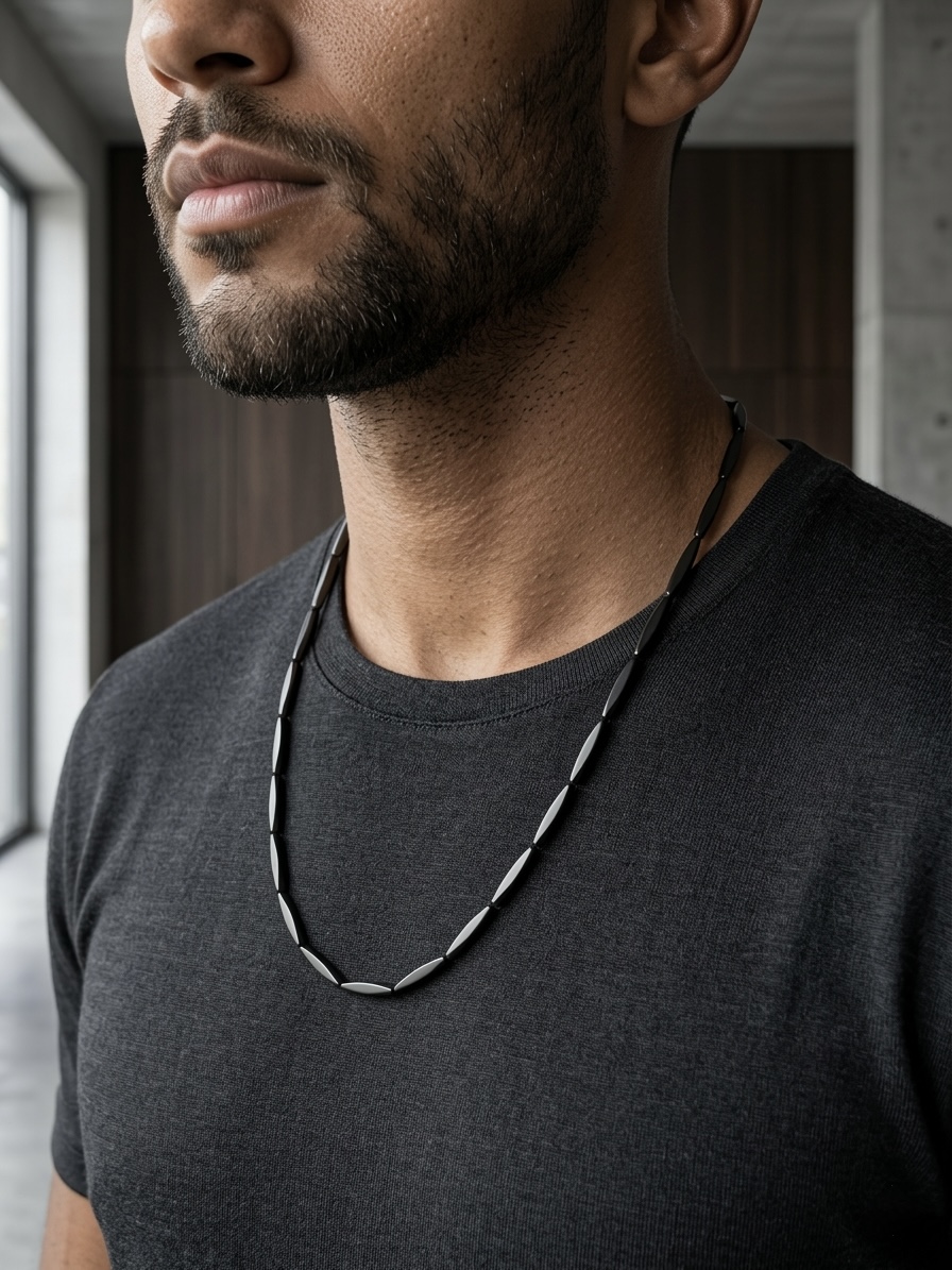 Men's Black Geometric Necklace