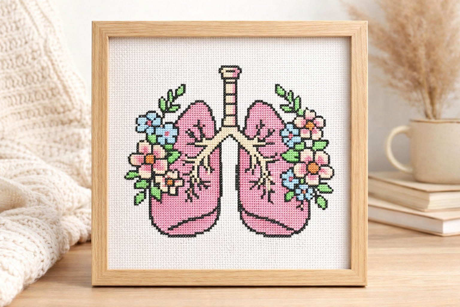 Floral Lungs Cross Stitch Pattern – Digital Download