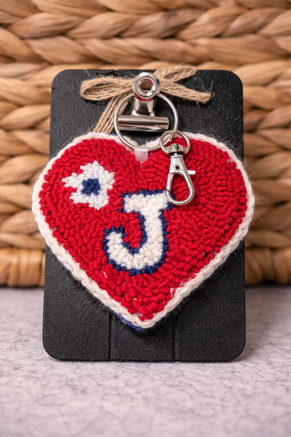 Personalized Heart Initial Punch Needle Keychain
