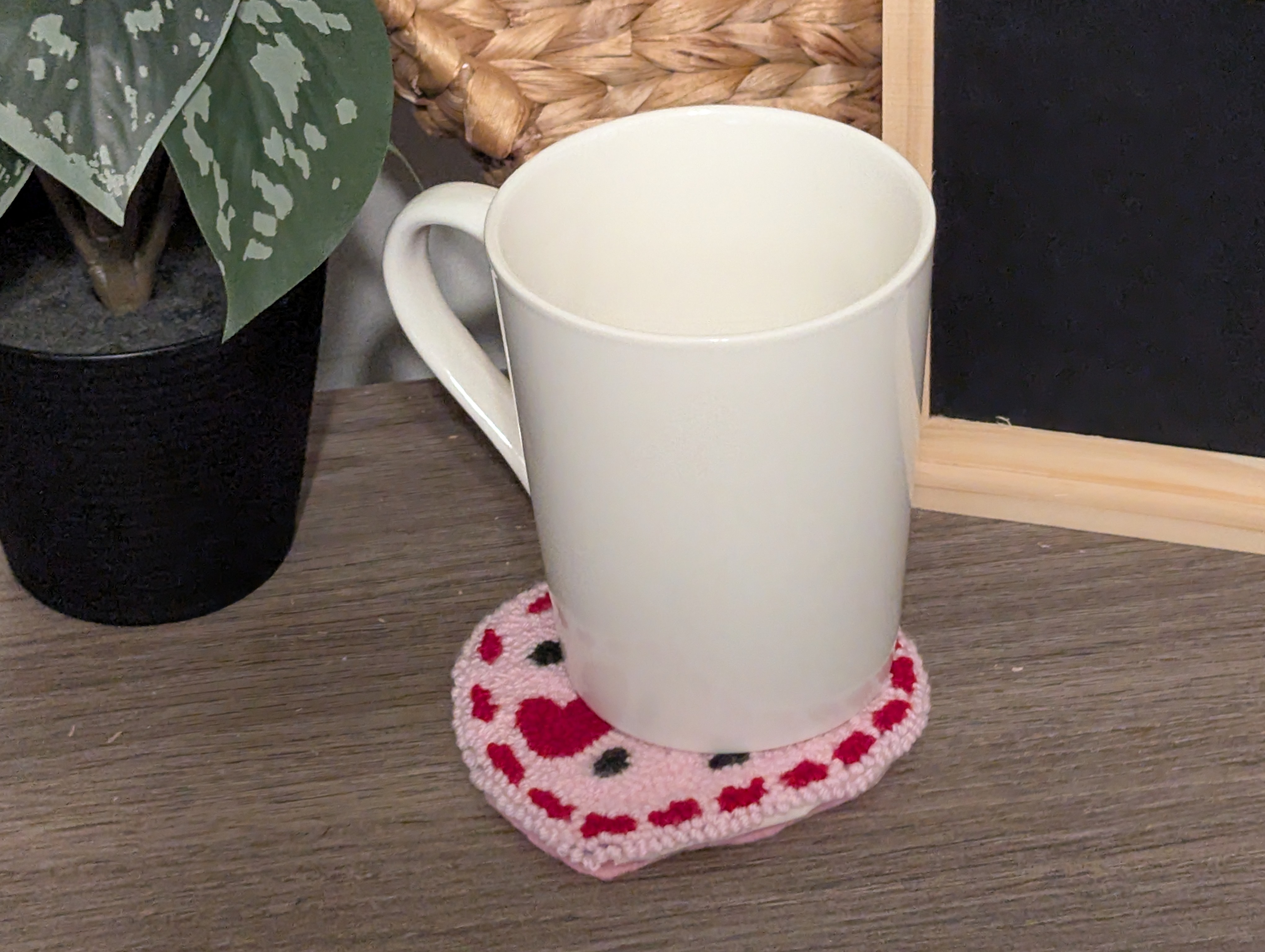 Strawberry Heart Punch Needle Coaster & Wall Art