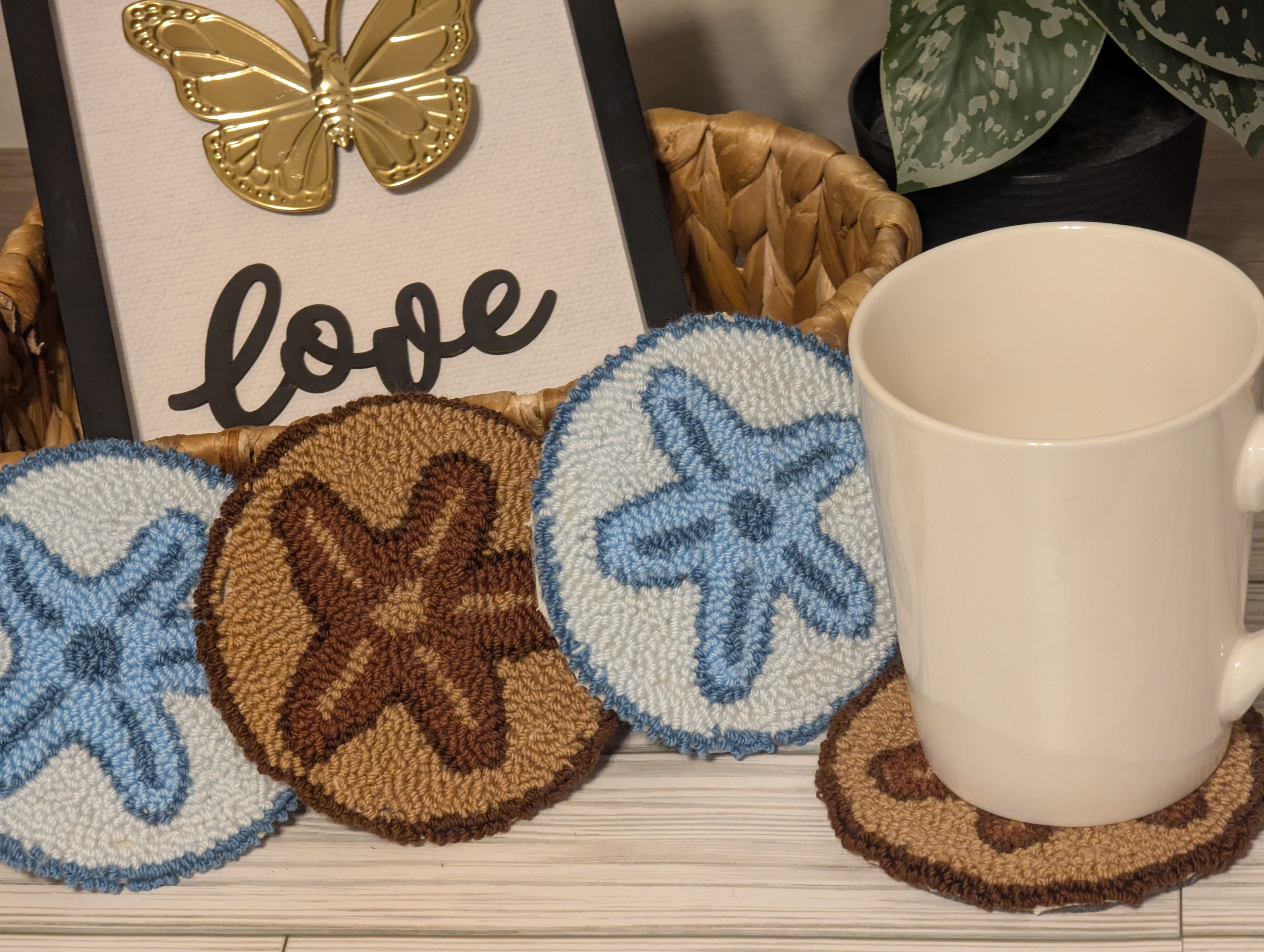 Coastal Starfish Punch Needle Coasters – Handmade Beach-Inspired Drink Coasters