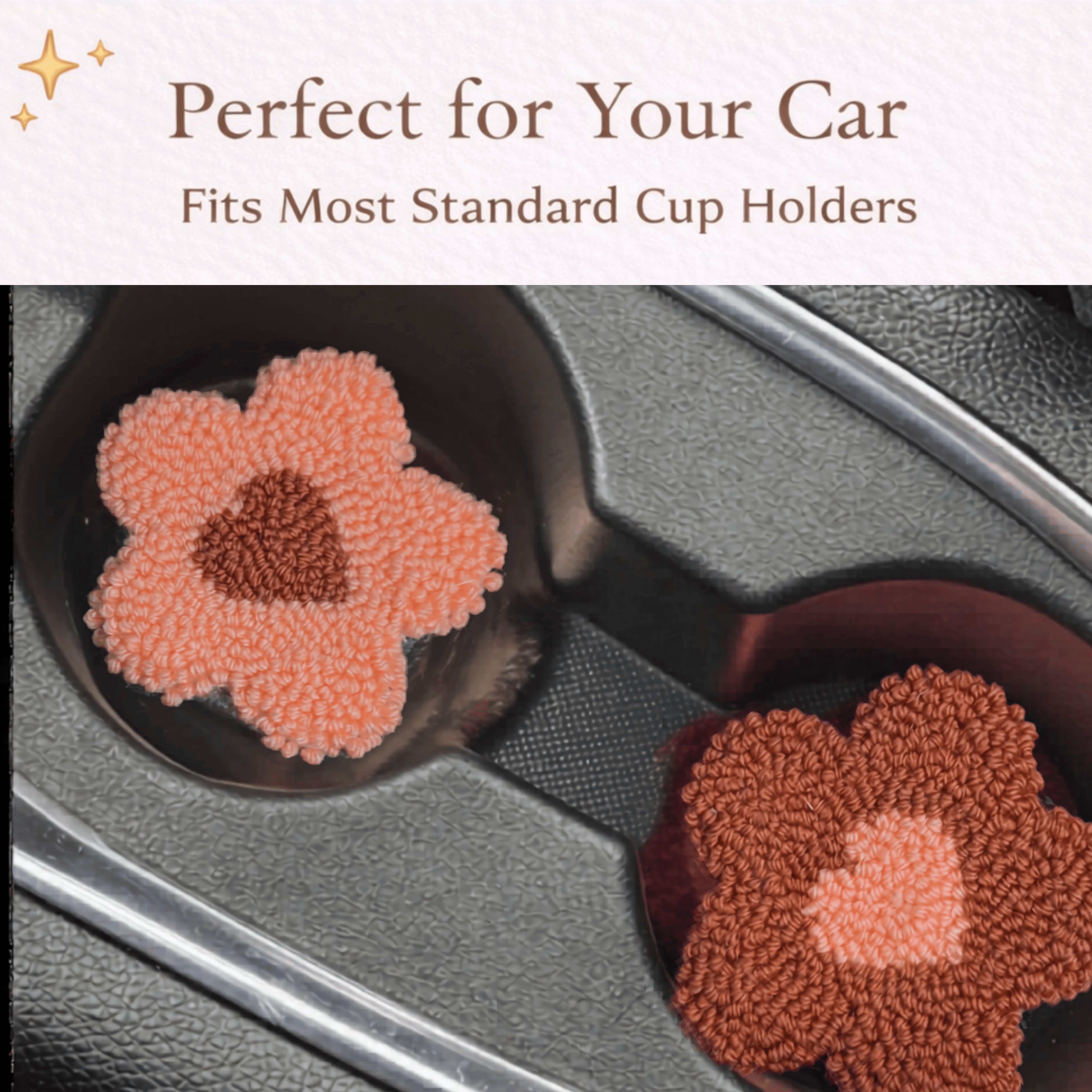 Sweetheart Bloom Punch Needle Car Coaster Set