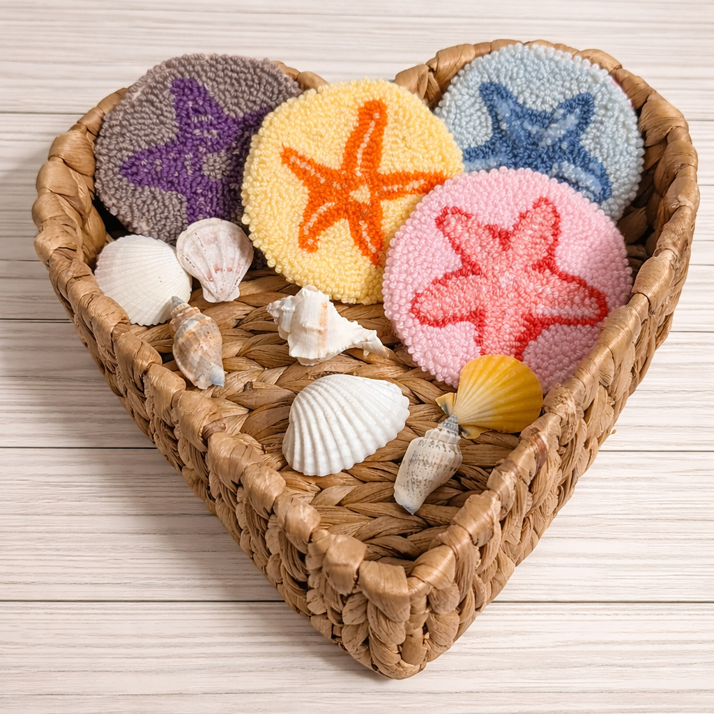 Colorful Starfish Punch Needle Coasters