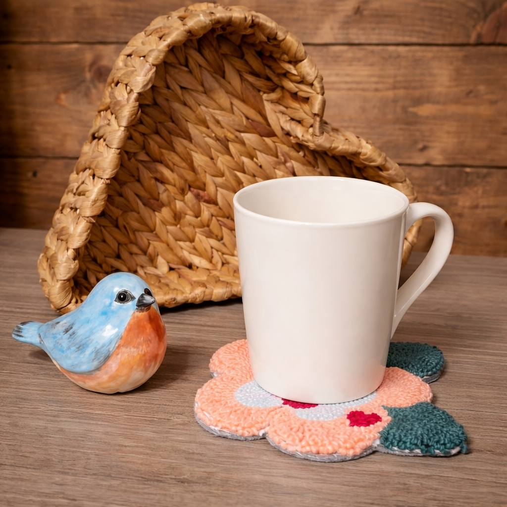 Peachy Love Bloom Punch Needle Coaster