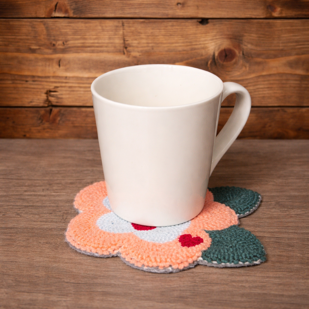 Peachy Love Bloom Punch Needle Coaster