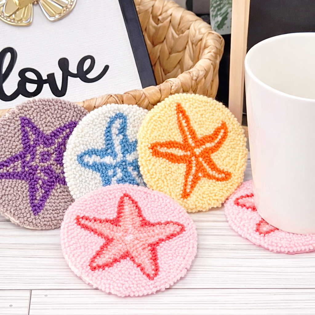 Colorful Starfish Punch Needle Coasters