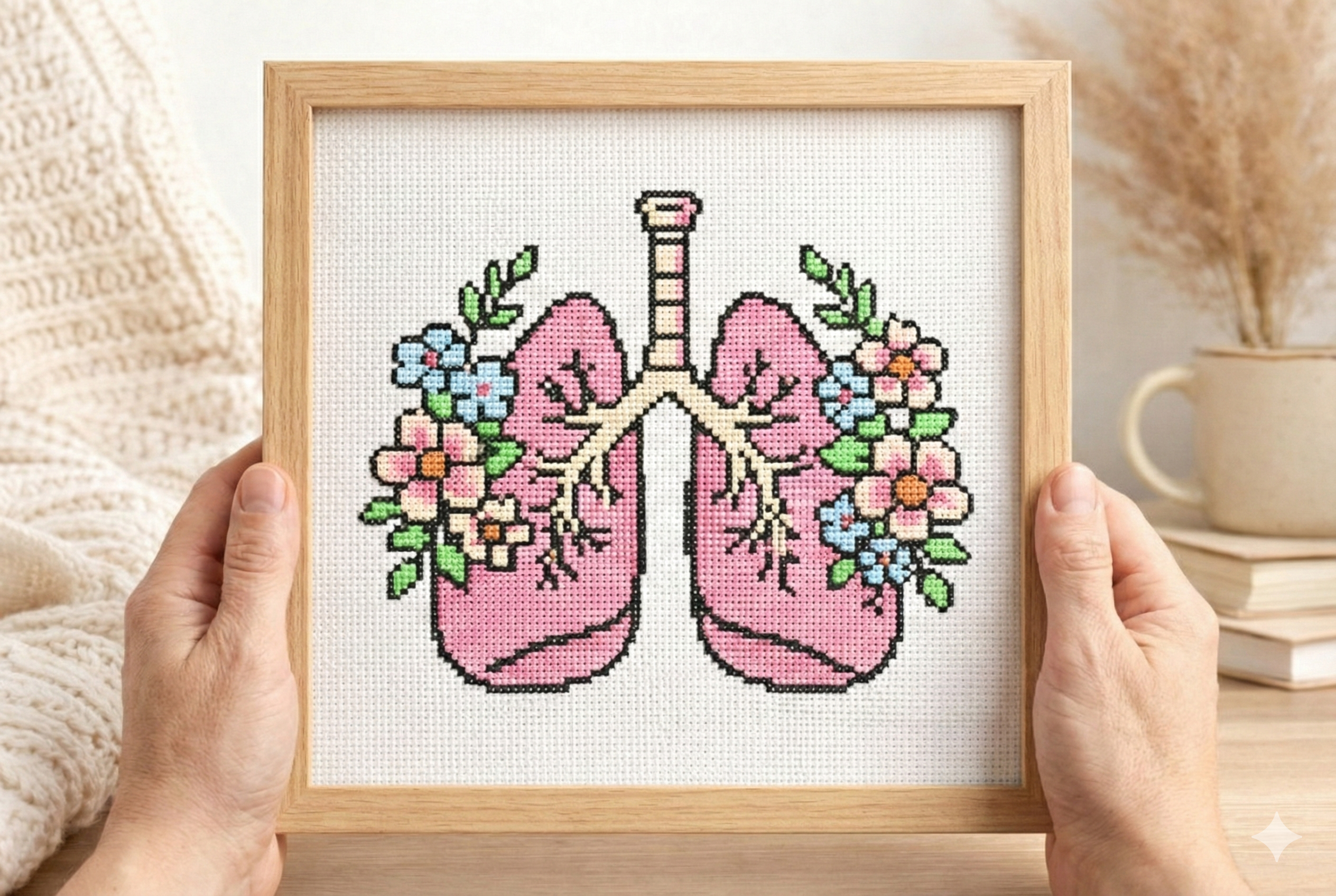 Floral Lungs Cross Stitch Pattern – Digital Download