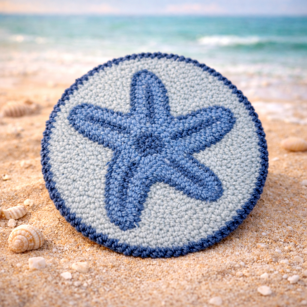 Coastal Starfish Punch Needle Coasters – Handmade Beach-Inspired Drink Coasters
