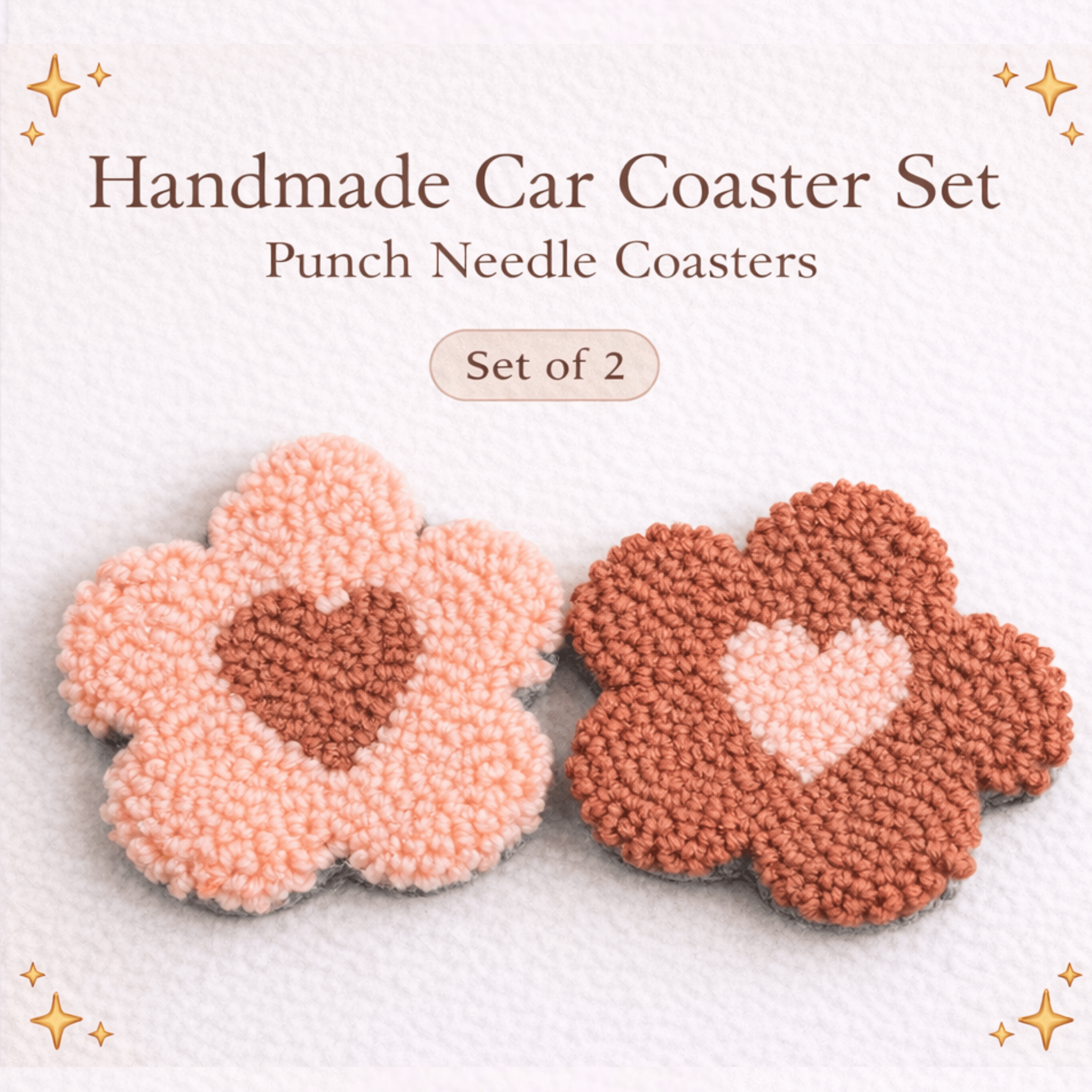 Sweetheart Bloom Punch Needle Car Coaster Set