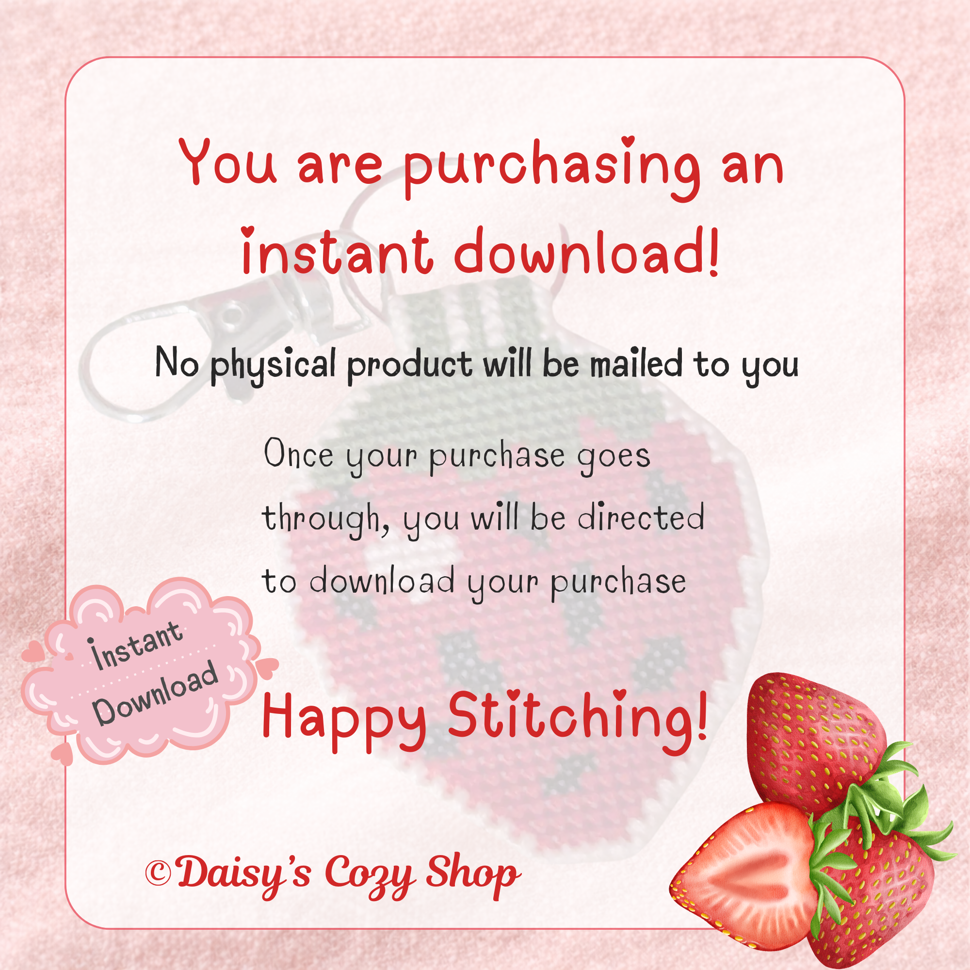 Starwberry Cross Stitch Keychain / Bag Charm Pattern (Instant Download PDF)