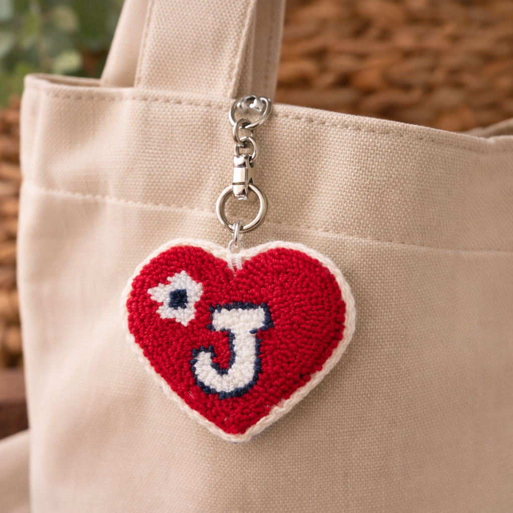 Personalized Heart Initial Punch Needle Keychain