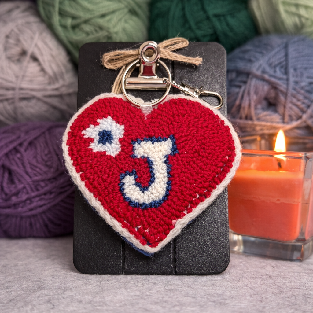Personalized Heart Initial Punch Needle Keychain
