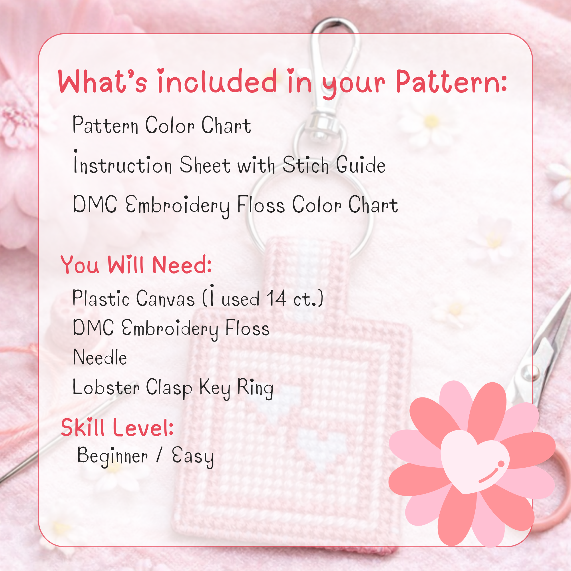 Pink Hearts Cross Stitch Keychain Pattern – Printed Cross Stitch Pattern