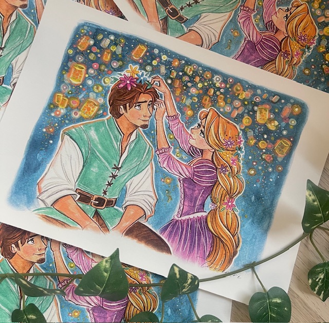 Acuarela Rappunzel y Flynn