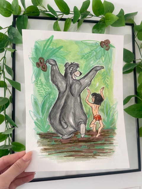 Acuarela Baloo y Mowgli