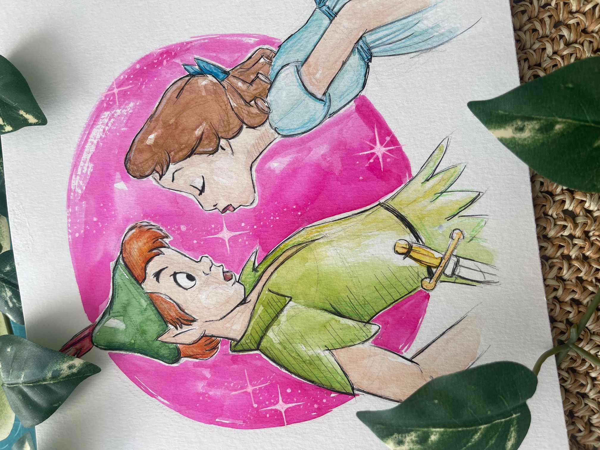 Acuarela Original "Peter Pan y Wendy"