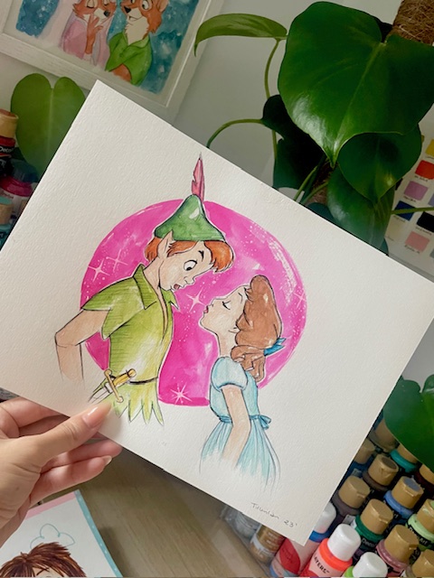 Acuarela Original "Peter Pan y Wendy"