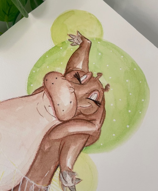 Acuarela Hipopótama "fantasía"