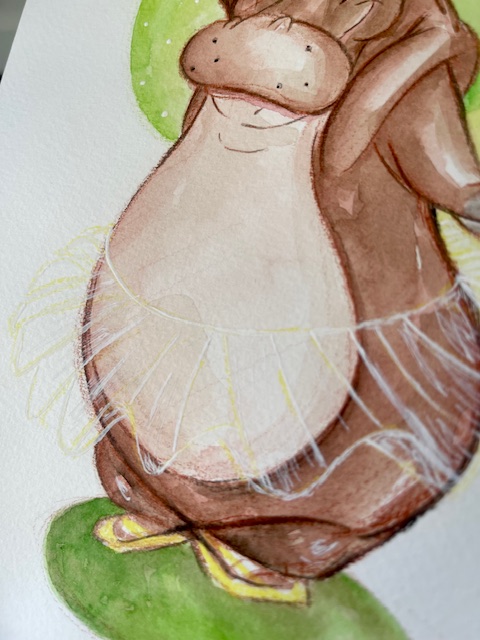 Acuarela Hipopótama "fantasía"