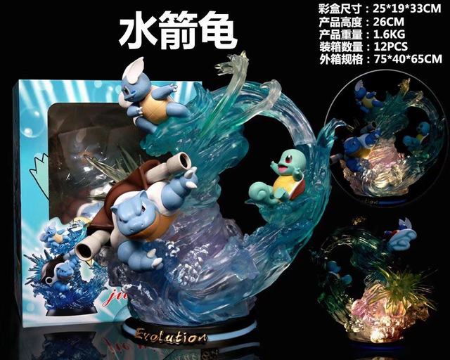 26CM GK Pokemon Pikachu Blastoise Anime PVC Figure Toy With Light