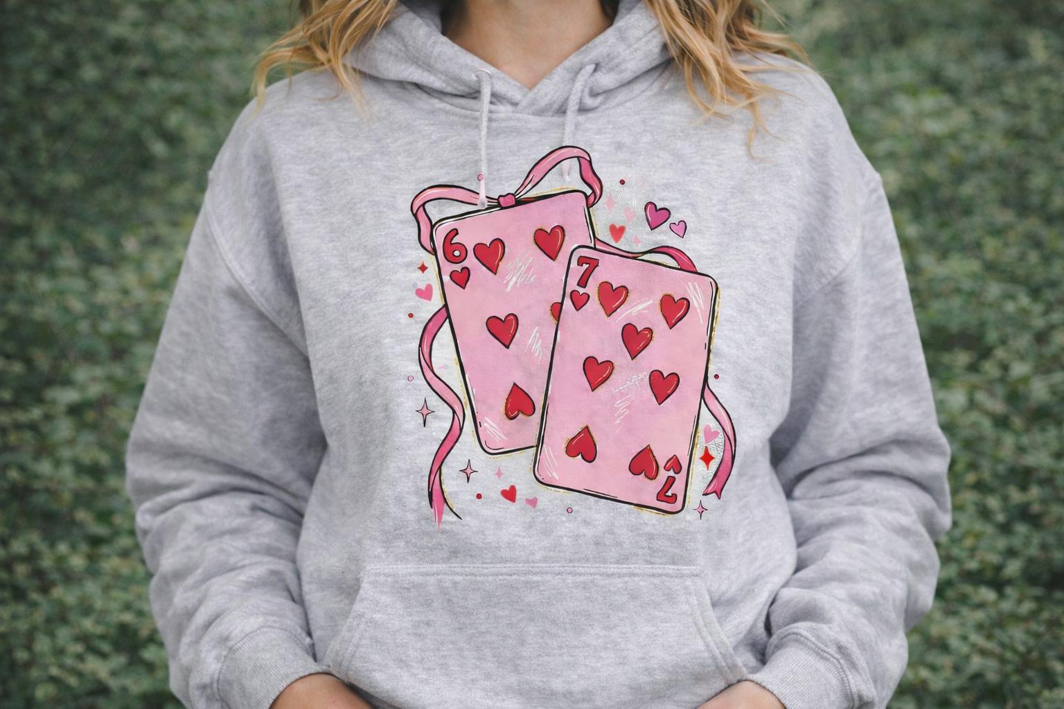 Valentine Heart Playing Cards Hoodie, Romantic Poker Design