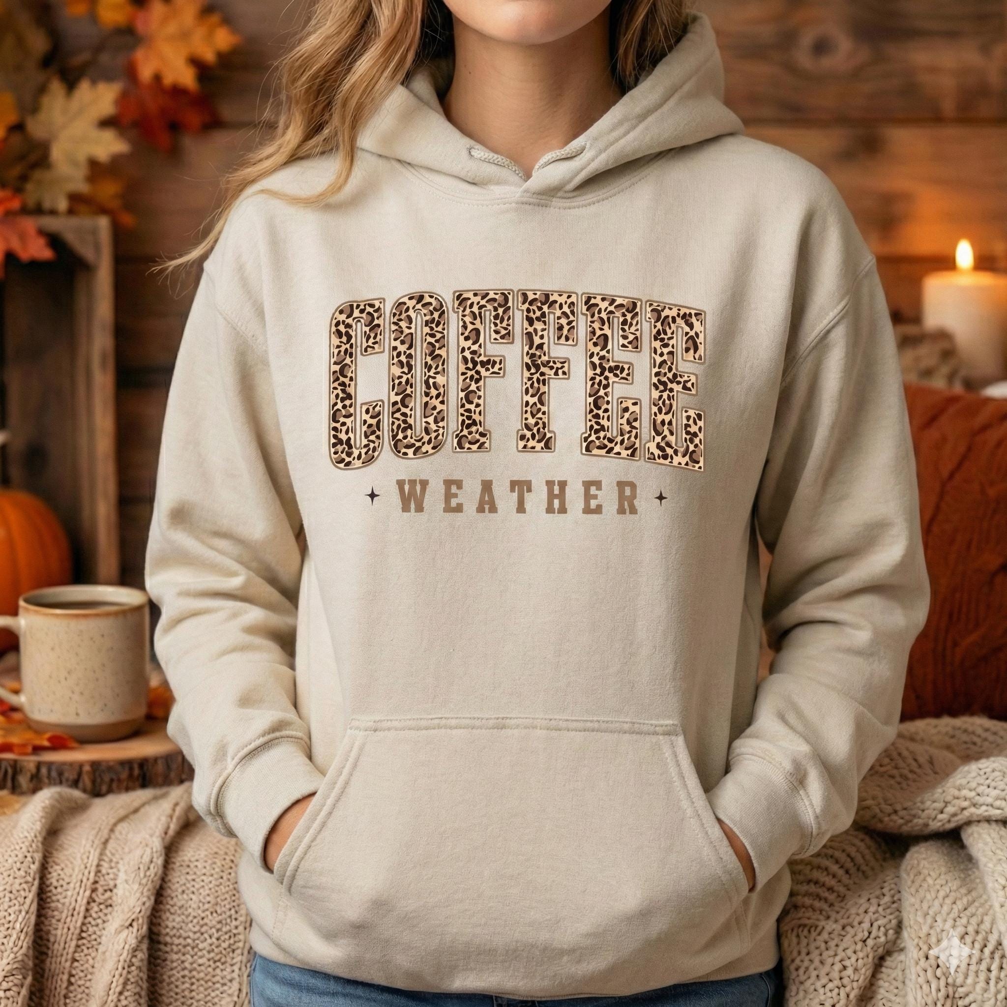 Coffee Weather Hoodie – Leopard Print, Cozy Fall Sweatshirt