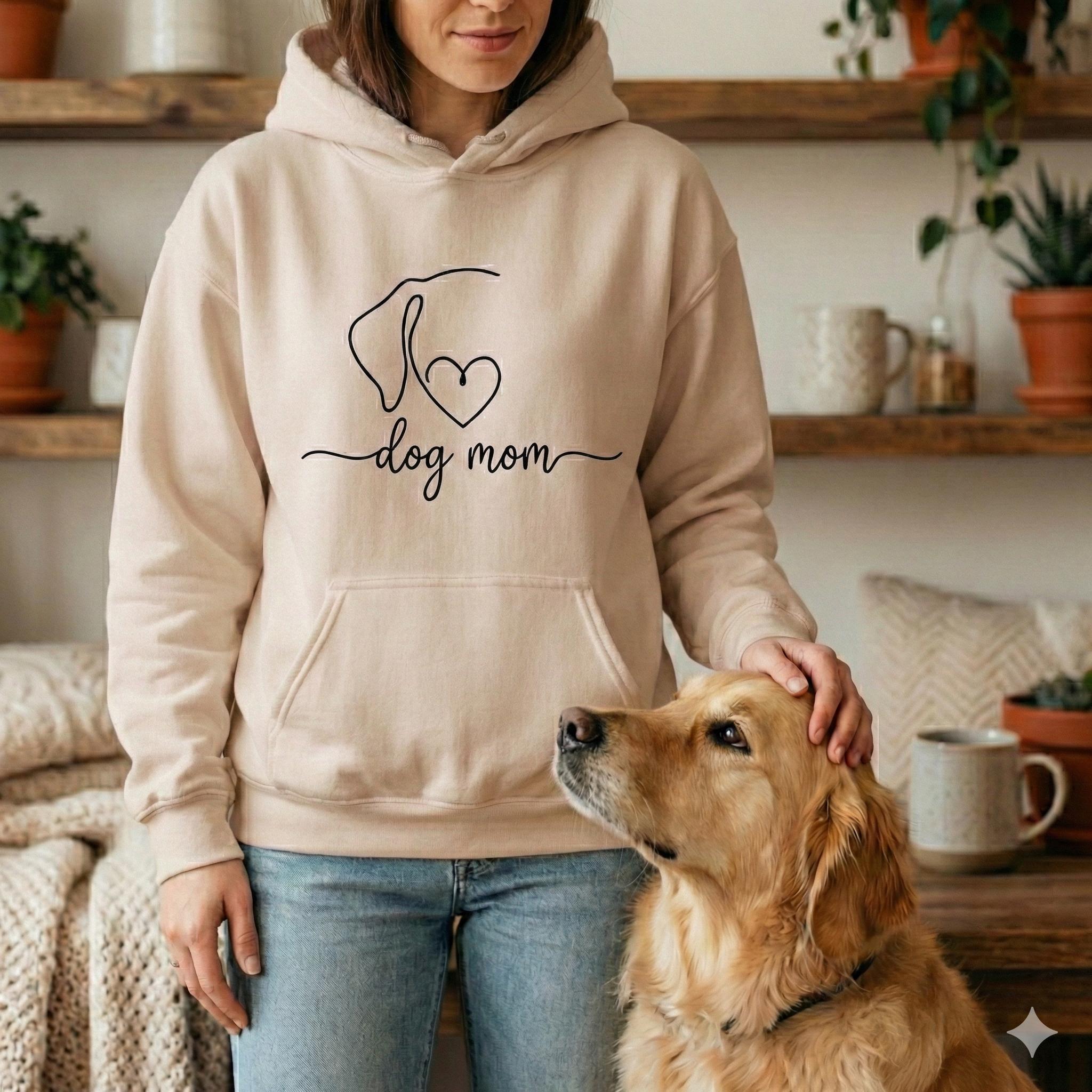 Dog Mom Hoodie – Minimalist Line Art, Pet Lover Sweatshirt