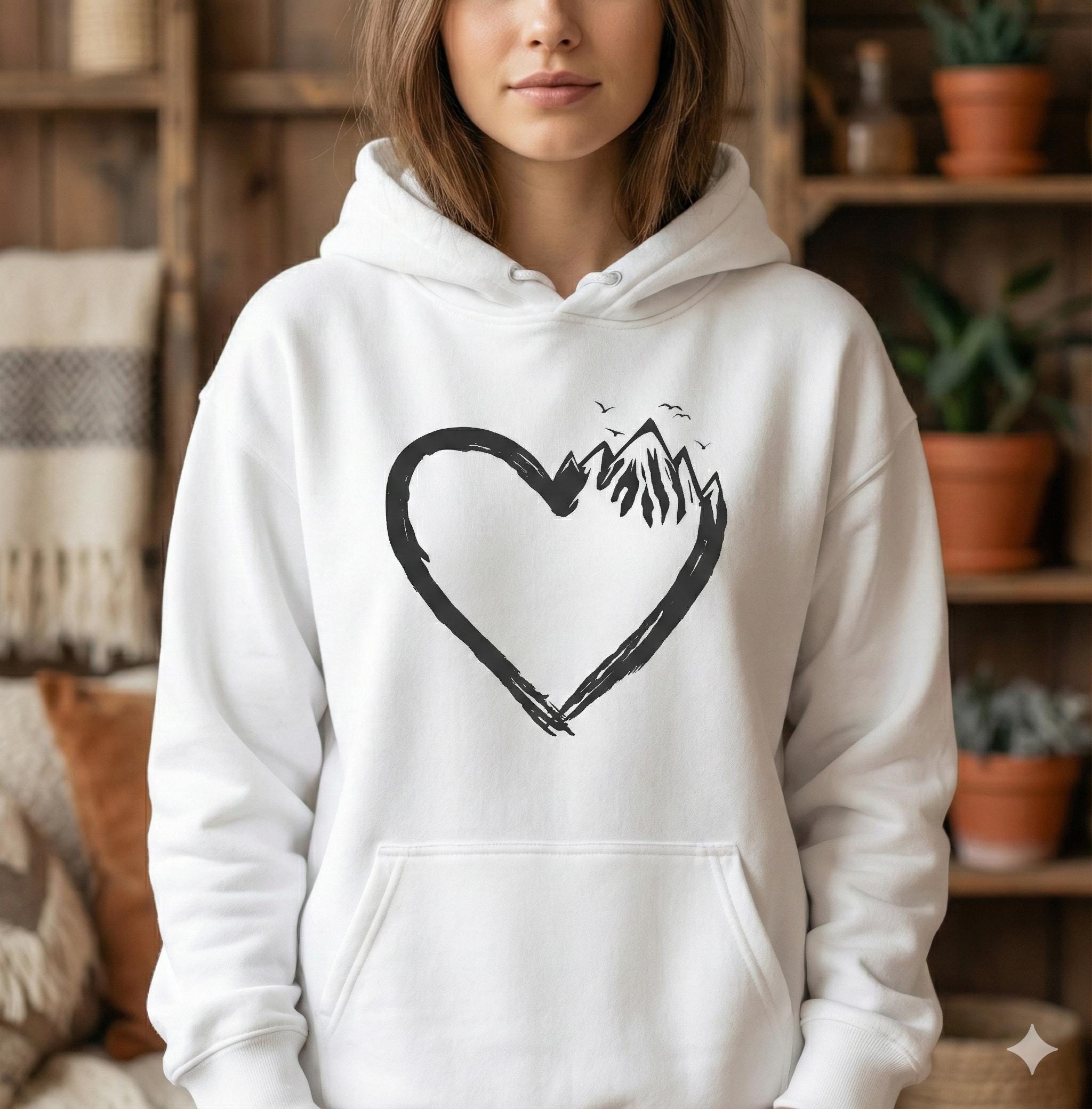 Mountain Heart Graphic Hoodie, Nature Lover Sweatshirt