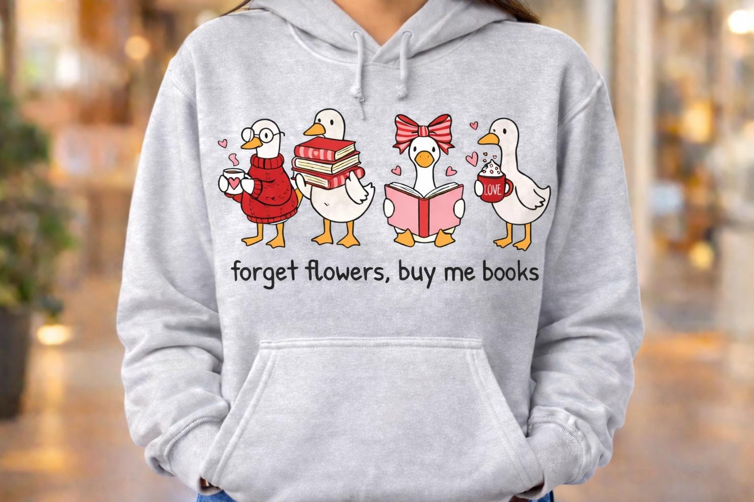 Forget Flowers Buy Me Books Hoodie, Book Lover Hoodie, Reading Duck Hoodie, Bookish Sweatshirt, Cozy Reader Hoodie, Gift for Book Lovers