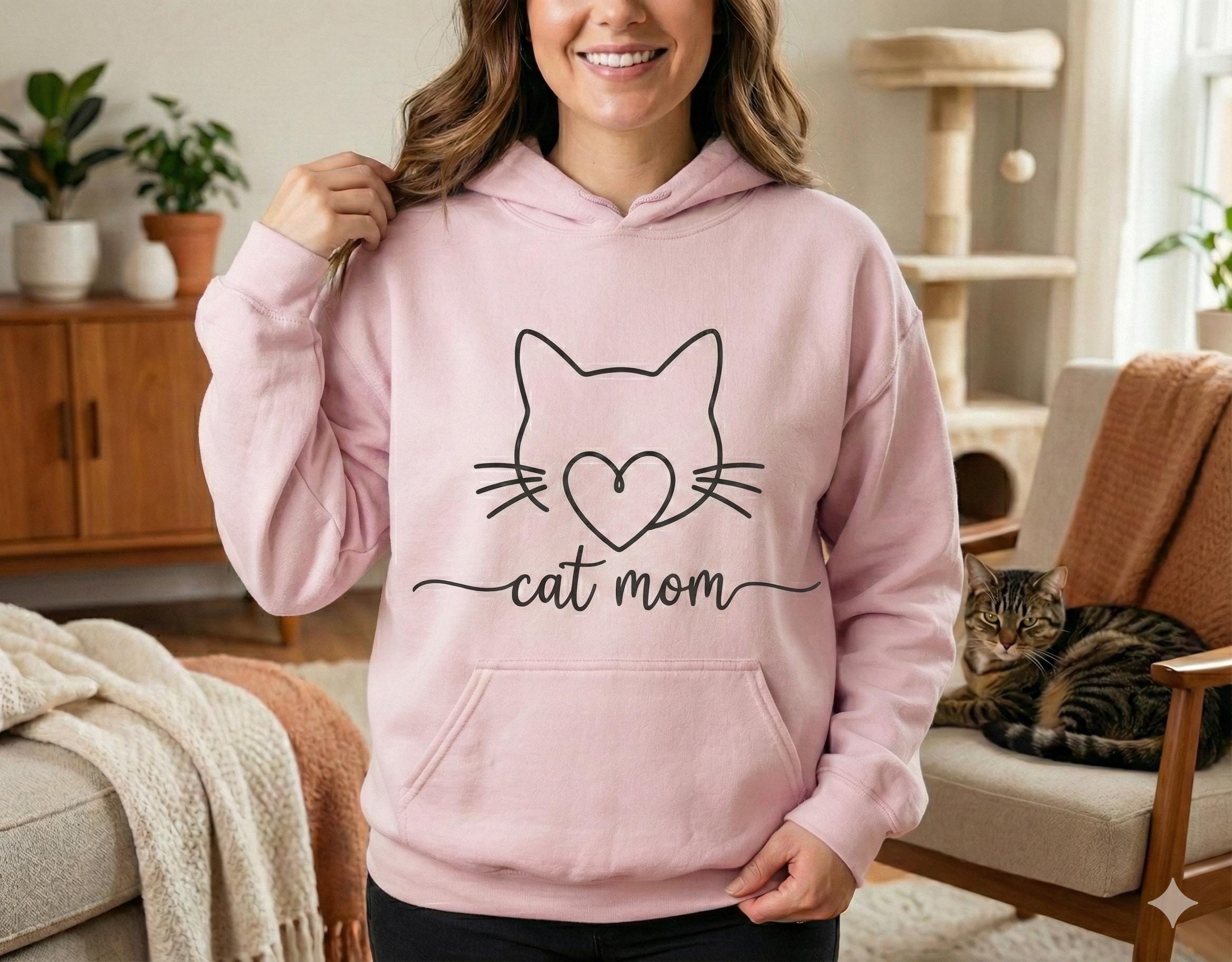 Minimalist Cat Mom Hoodie – Unisex Cozy Cat Lover Sweatshirt