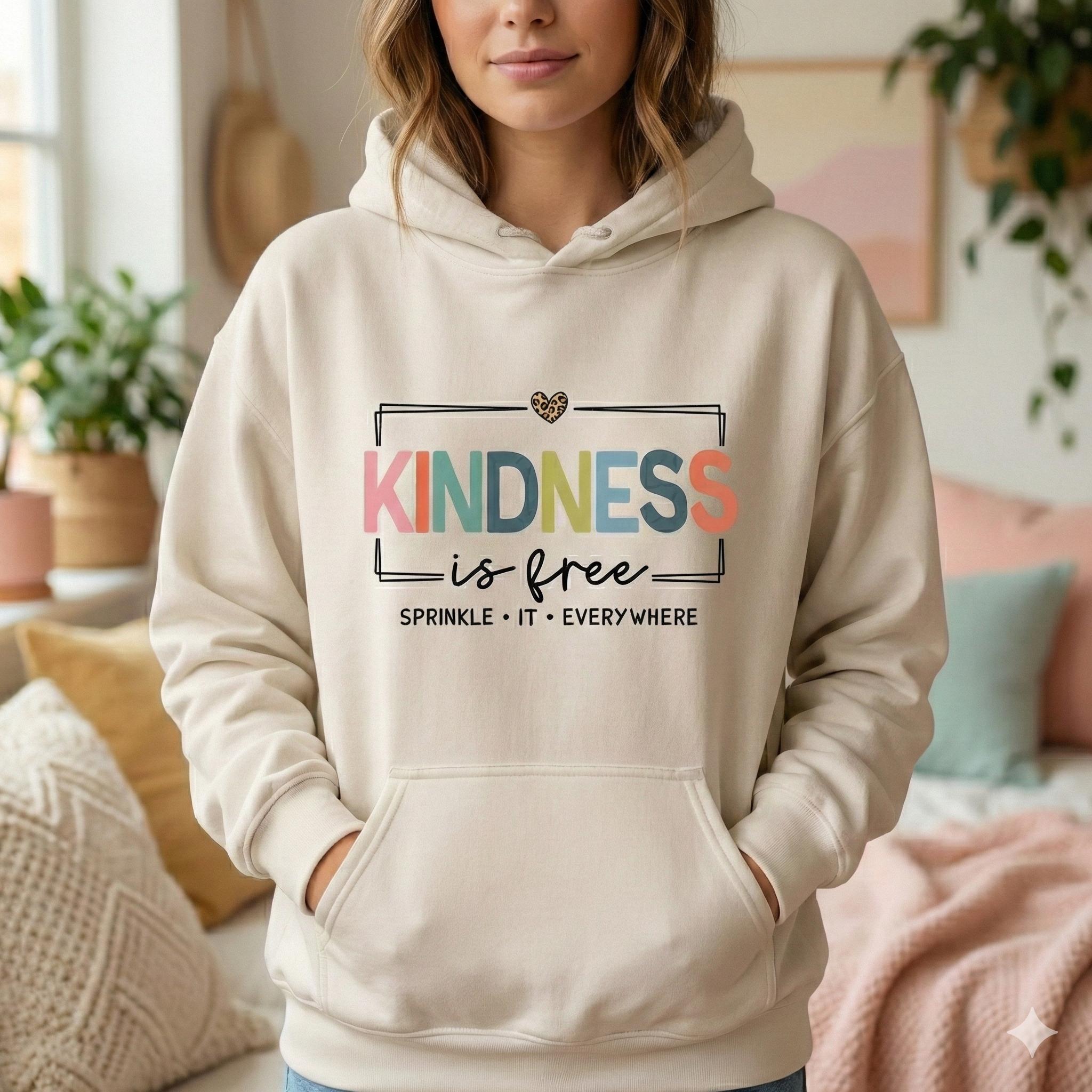 Kindness Is Free Hoodie, Inspirational Adult Sweatshirt